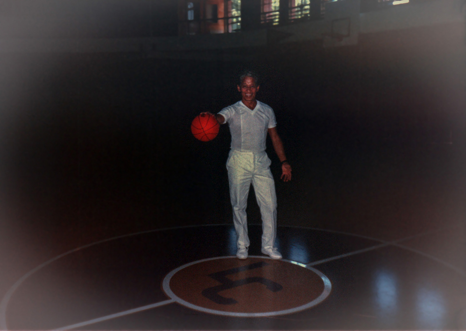 Fred, at his Loras Academy reunion, reliving his basketball days, 1988