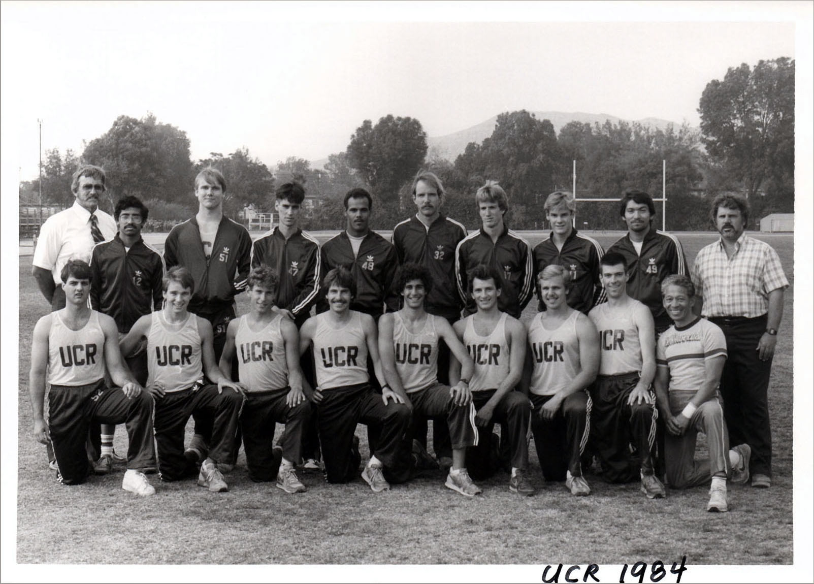 Fred (first row, right) post-retirement track and field coach, University of California, Riverside (UCR), 1984
