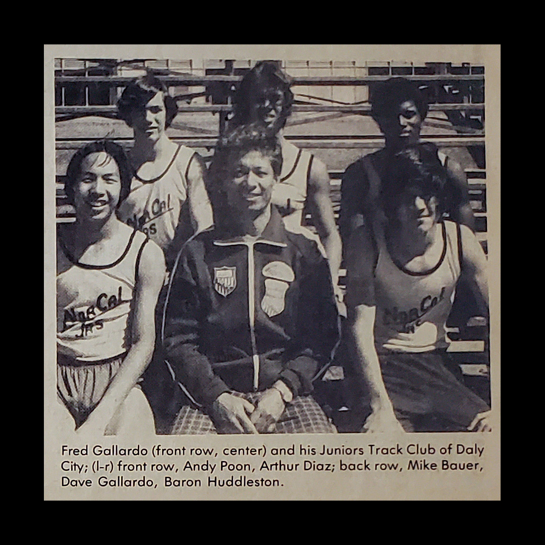 Fred, coach, of son and teammates, July 1977, newspaper clipping
