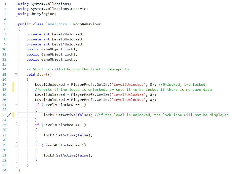 Level unlocking code