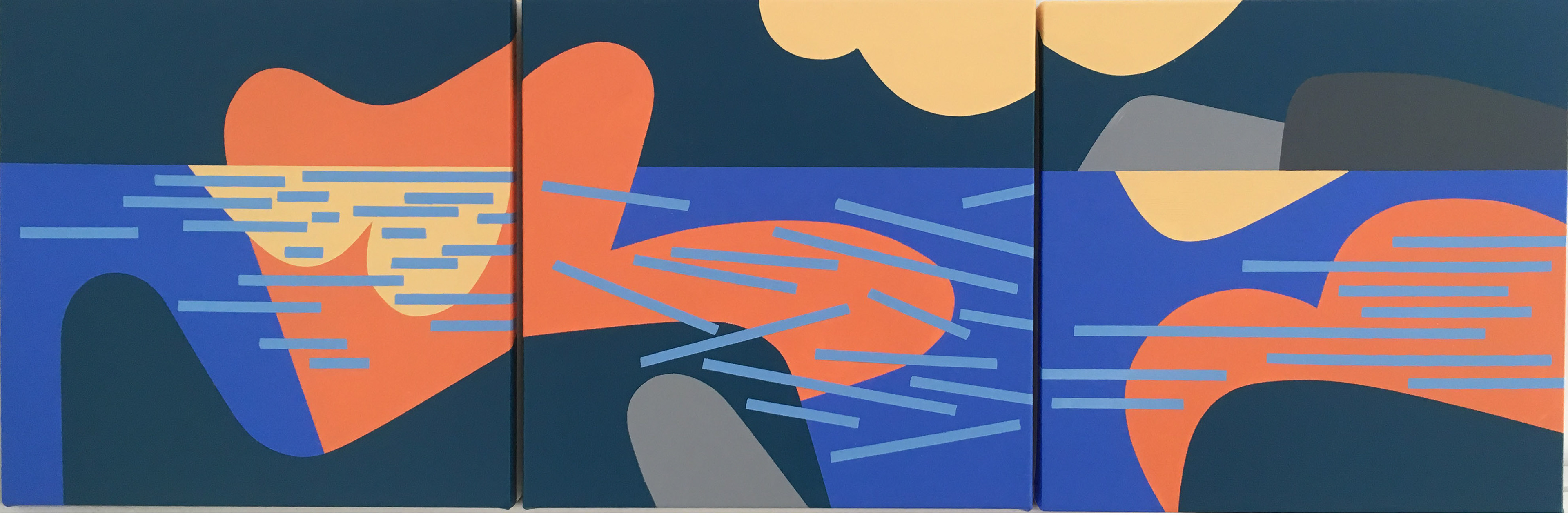 À la tombée du jour _2018 (Acrylique sur toile : 90 X 30 cm - 36 X 12 pouces - Triptyque) - Disponible