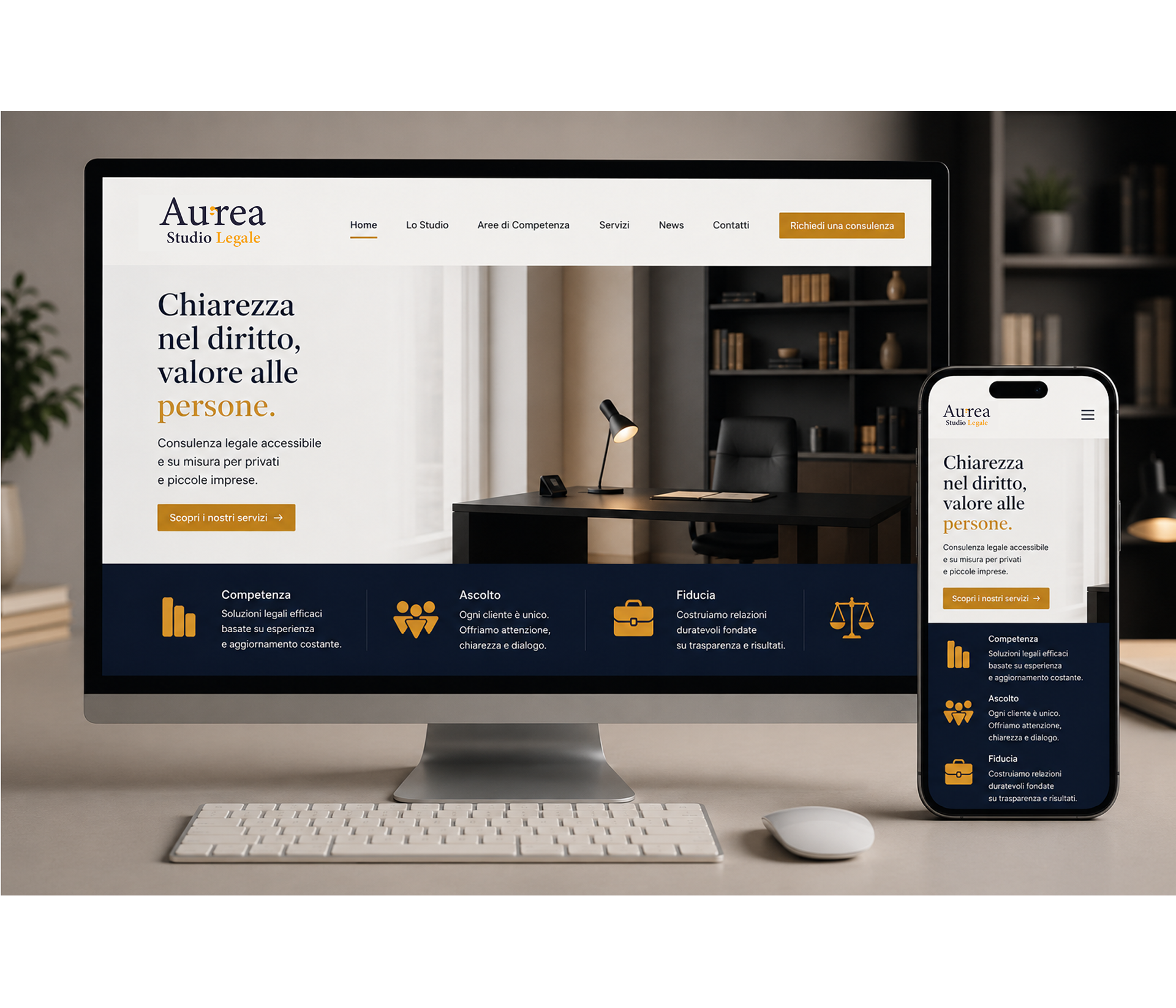 Sito web: Interfaccia digitale responsive per desktop e mobile.