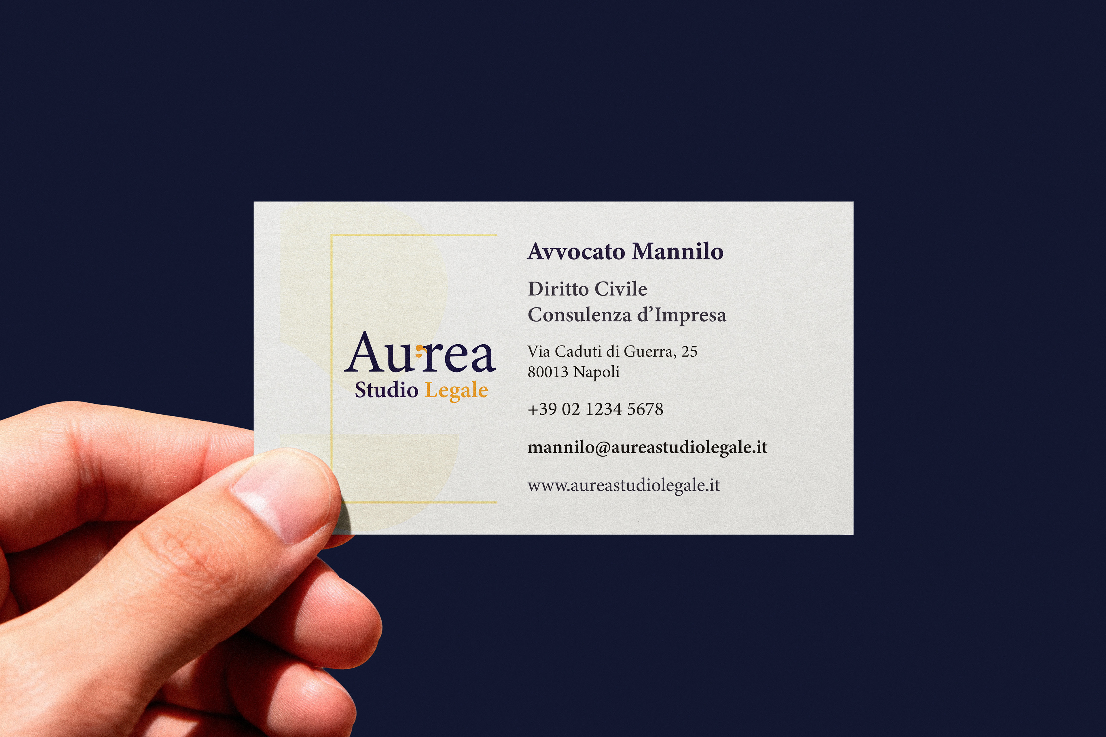 Biglietto da visita: Layout essenziale con applicazione del logotipo e dei contatti principali.