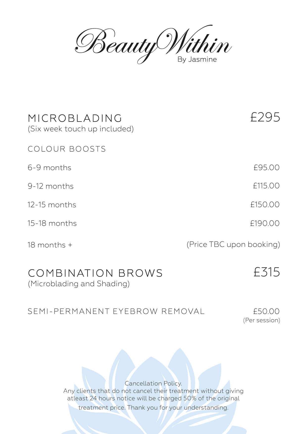 Beauty Within - Price List