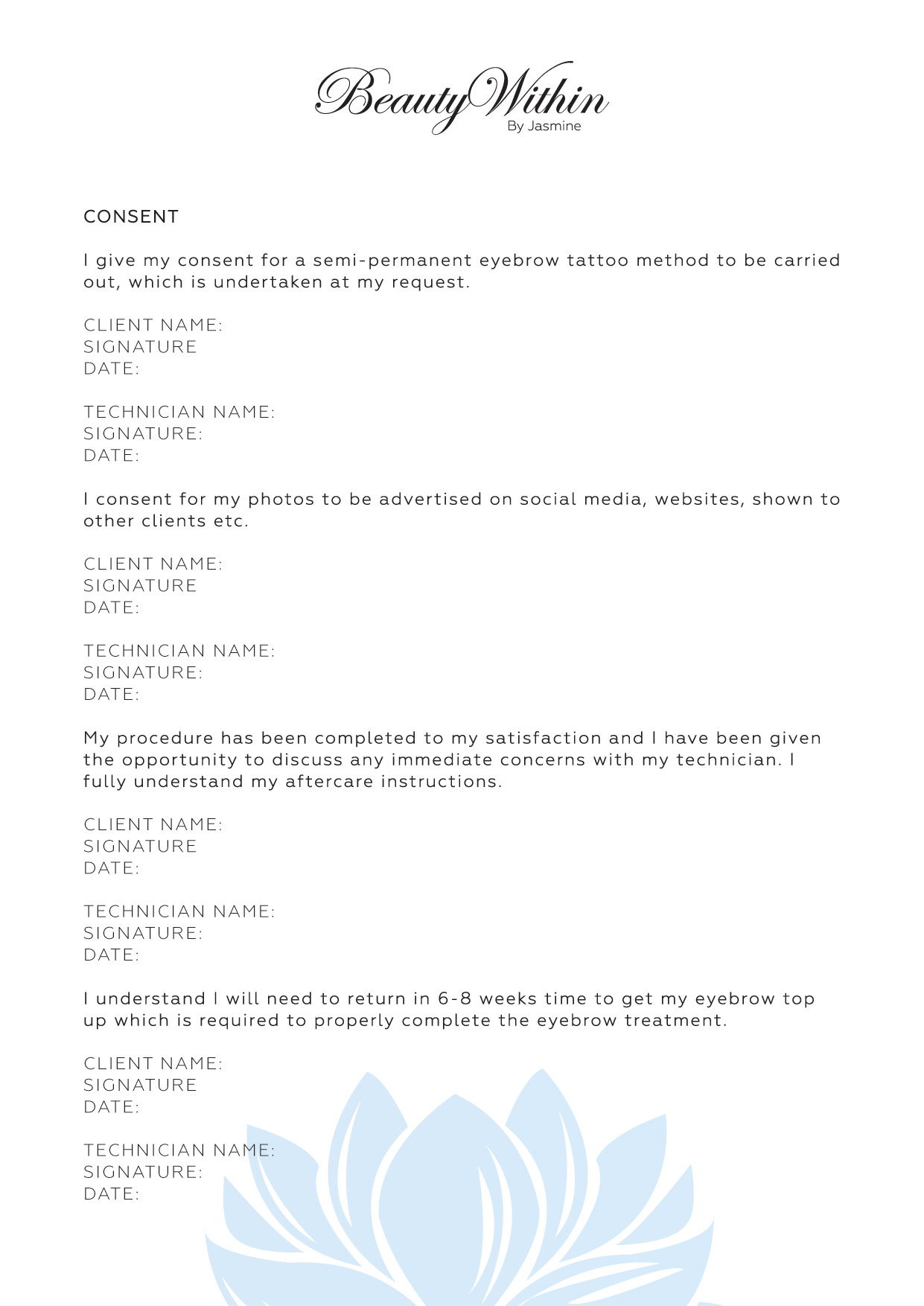 Beauty Within - Medical Form
