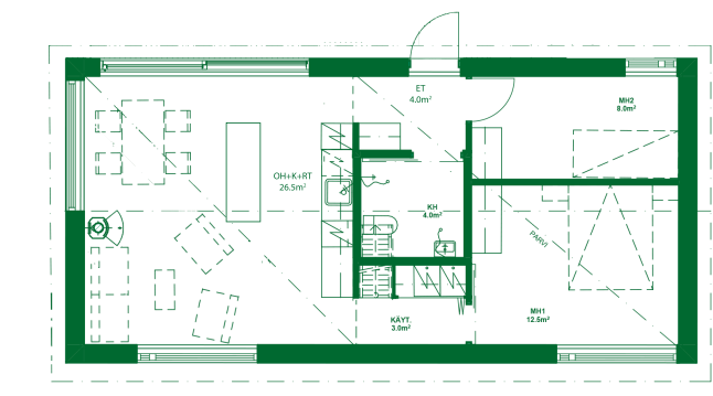 Ground floor plan with island layout option.