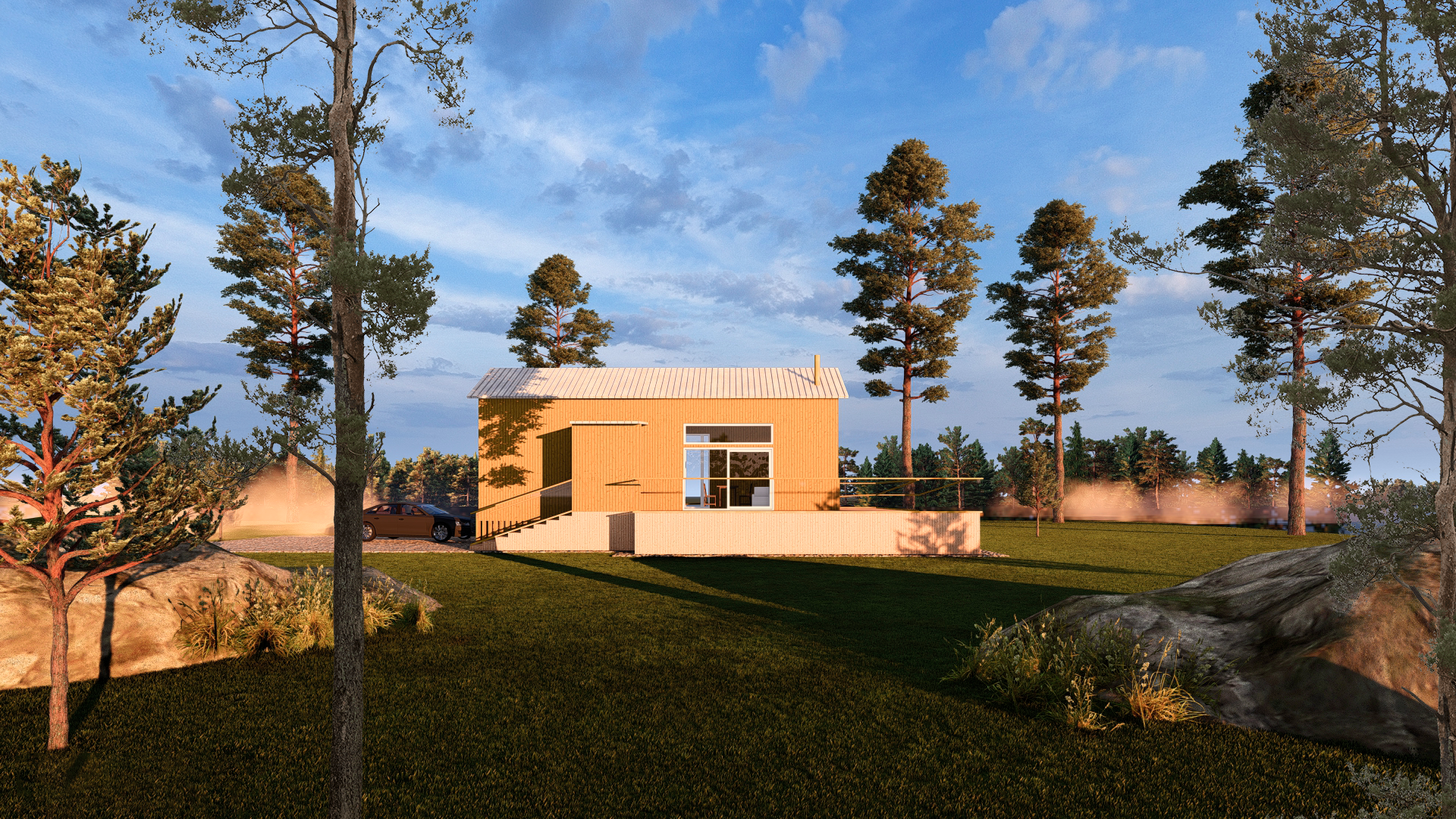 Perspective of a 50 m² house, yellow.
