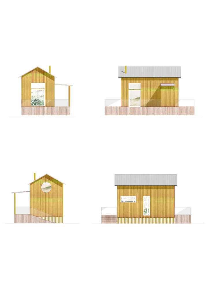 Elevation drawing of a 30 m² house, yellow
