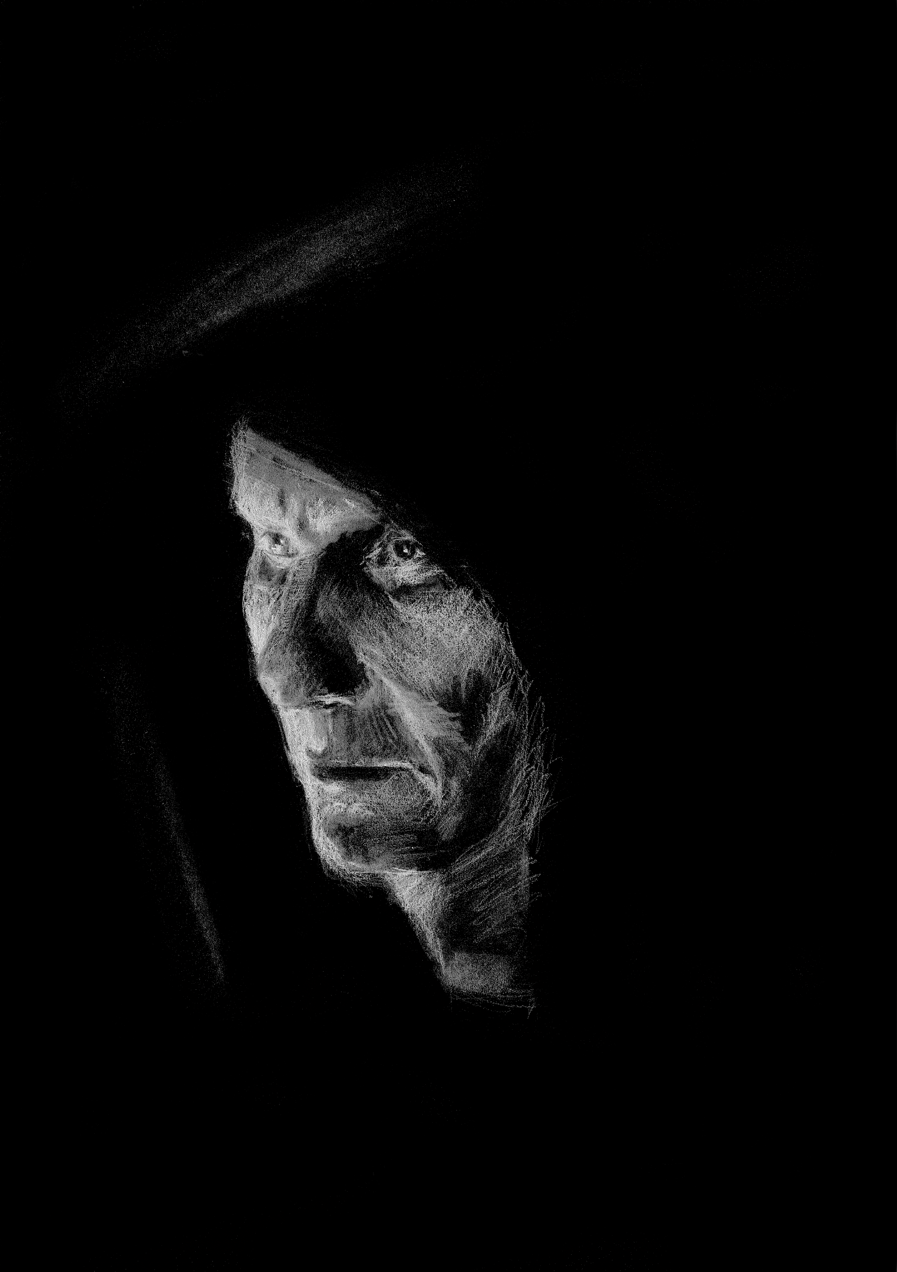 White charcoal on black paper