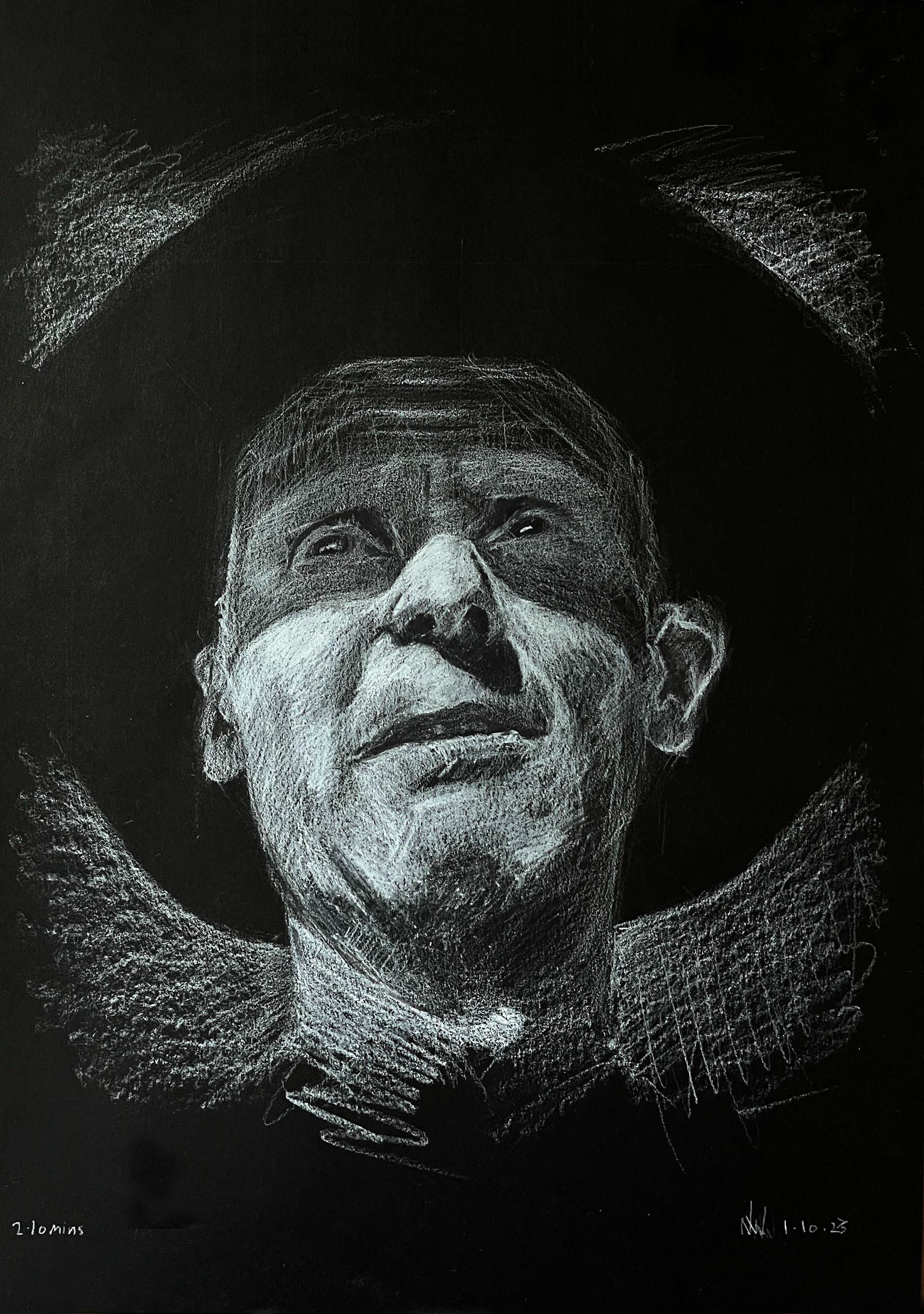 White charcoal on black paper