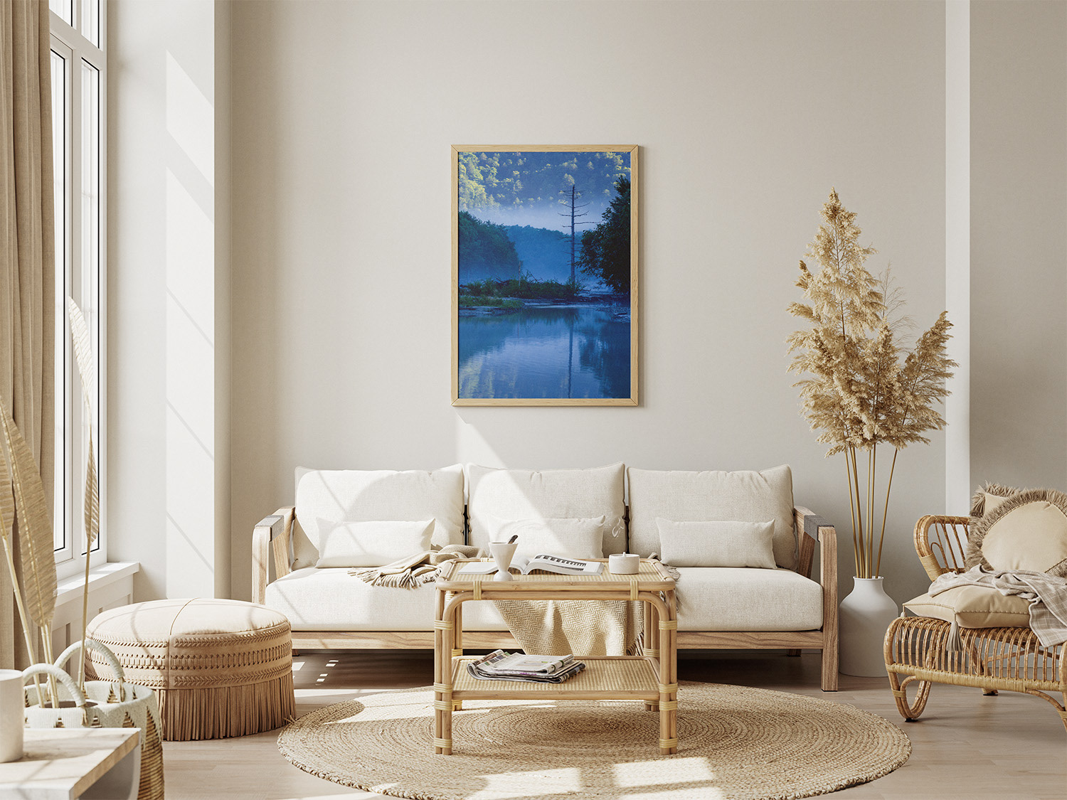 Large framed poster in a room