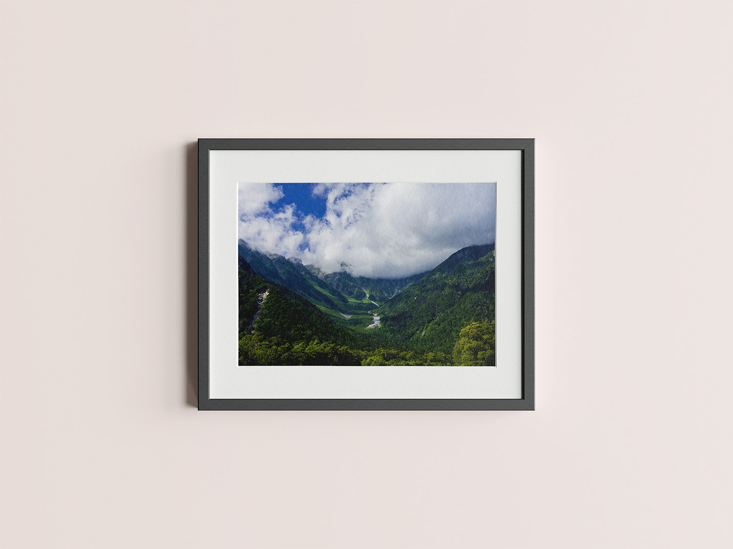 Framed with mount, on the wall