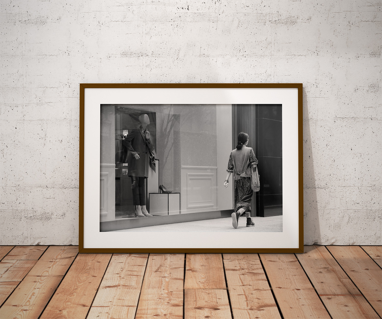 Framed with mount on the floor
