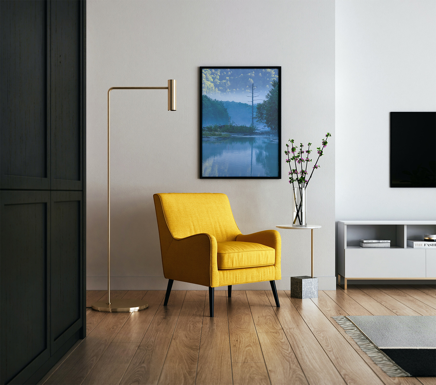 Large framed poster by the seat
