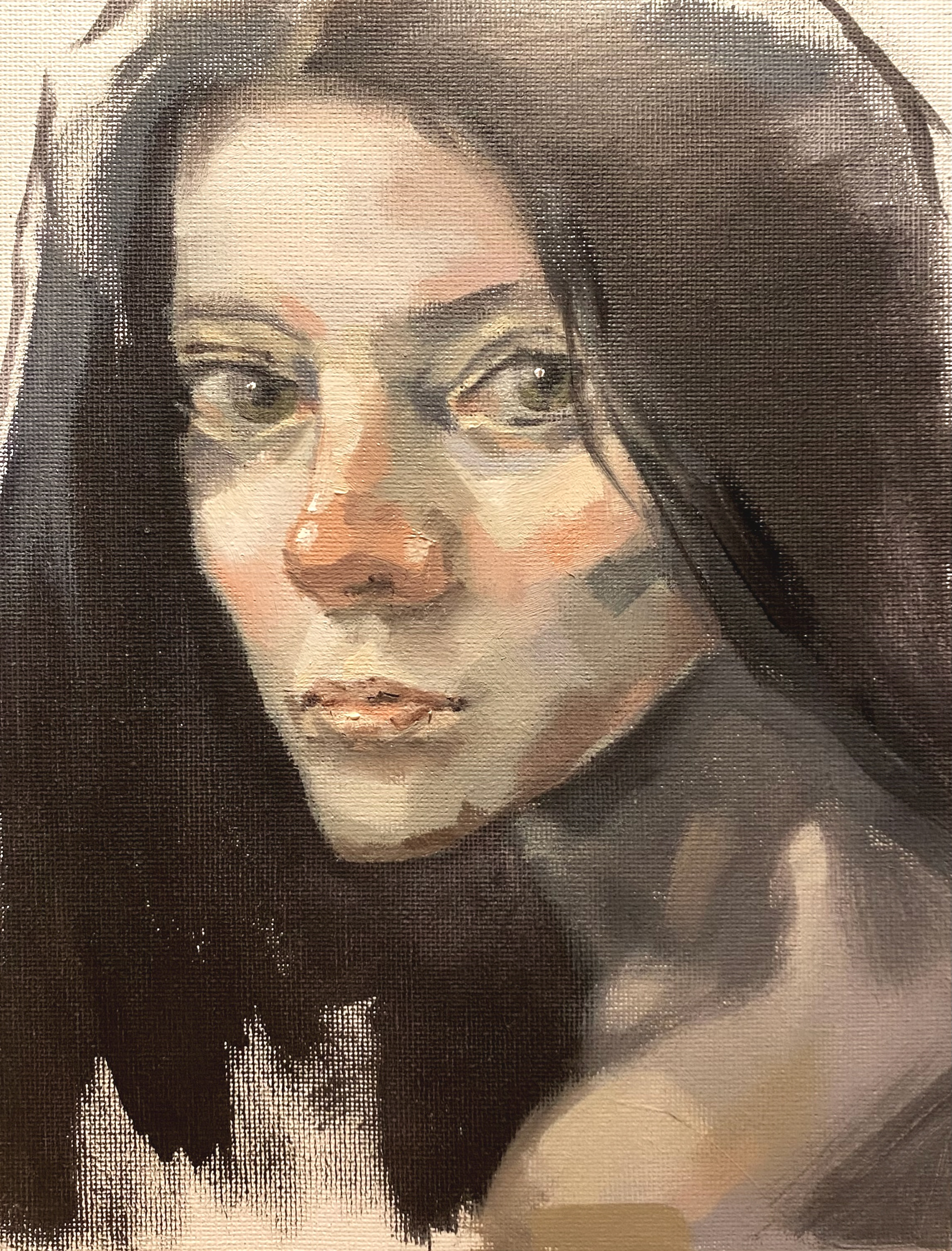 A Girl, oil on canvas, 7 × 9 inch, 2023. ($80)