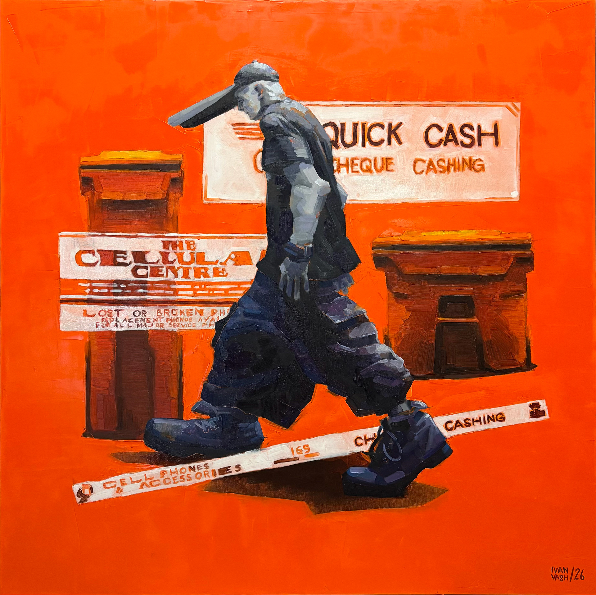 Quick Cash, oil on canvas, 40 × 40 inch, 2026. ($1200)