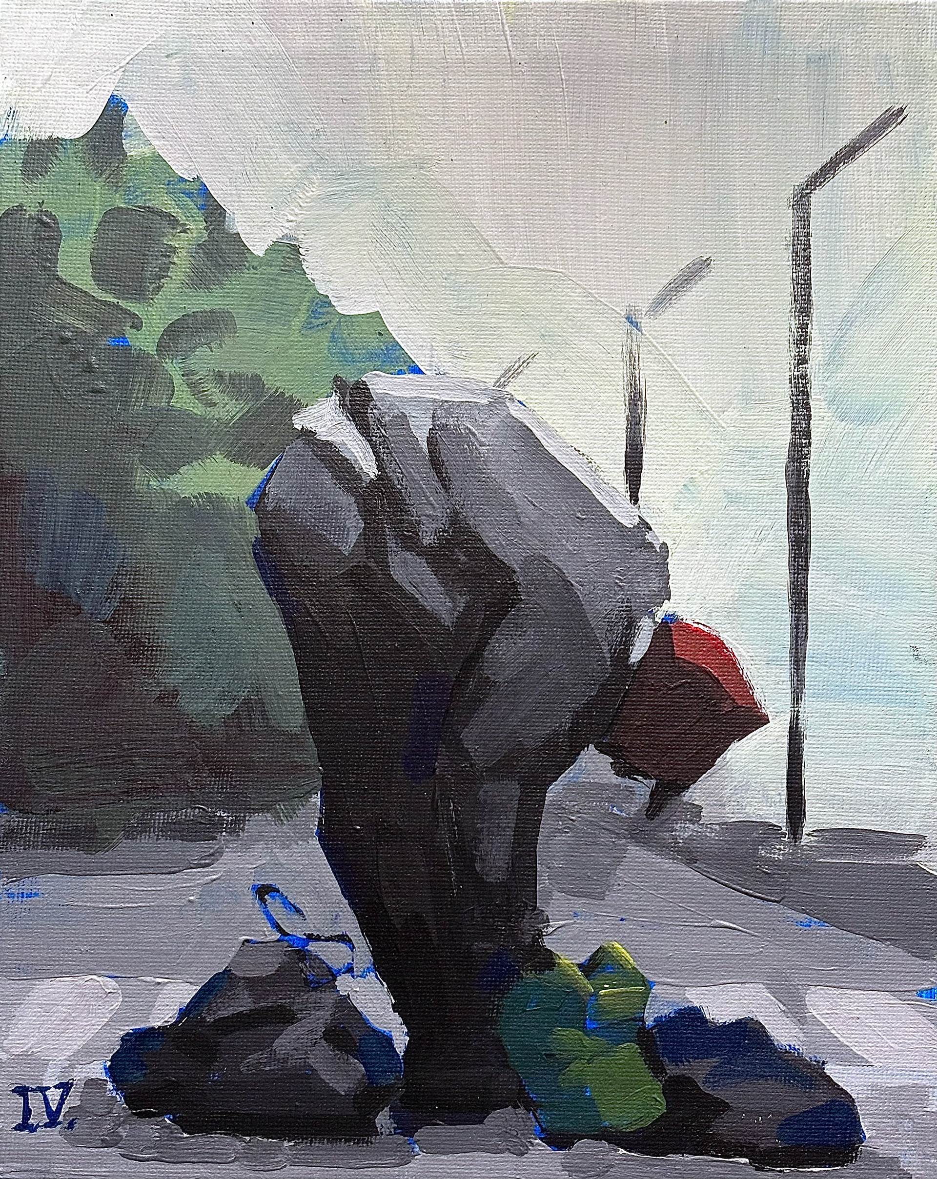 Gymnastics, acrylic on canvas, 8 × 10 inch, 2026. ($270)