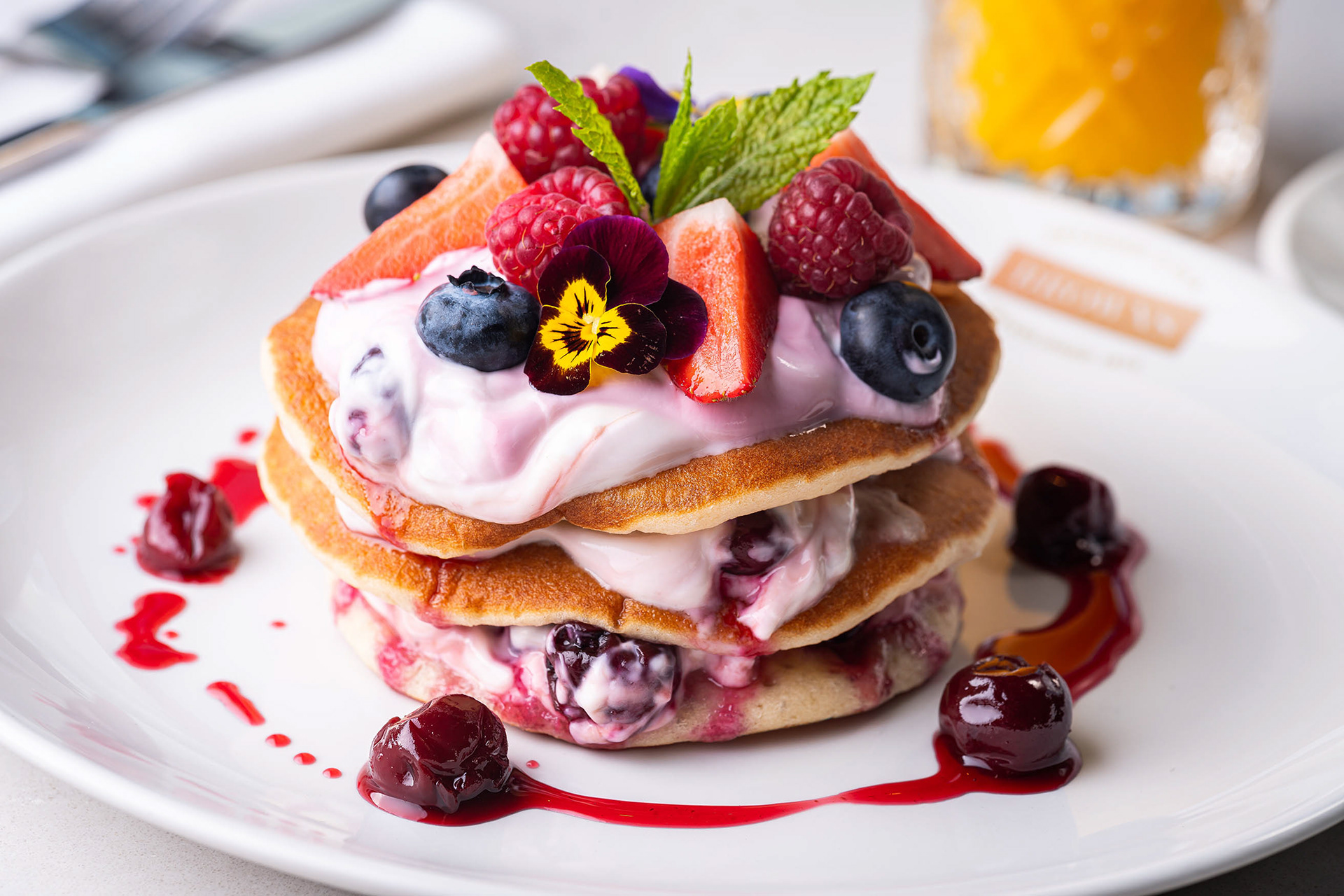 Food photography of pancake stack for restaurant menu