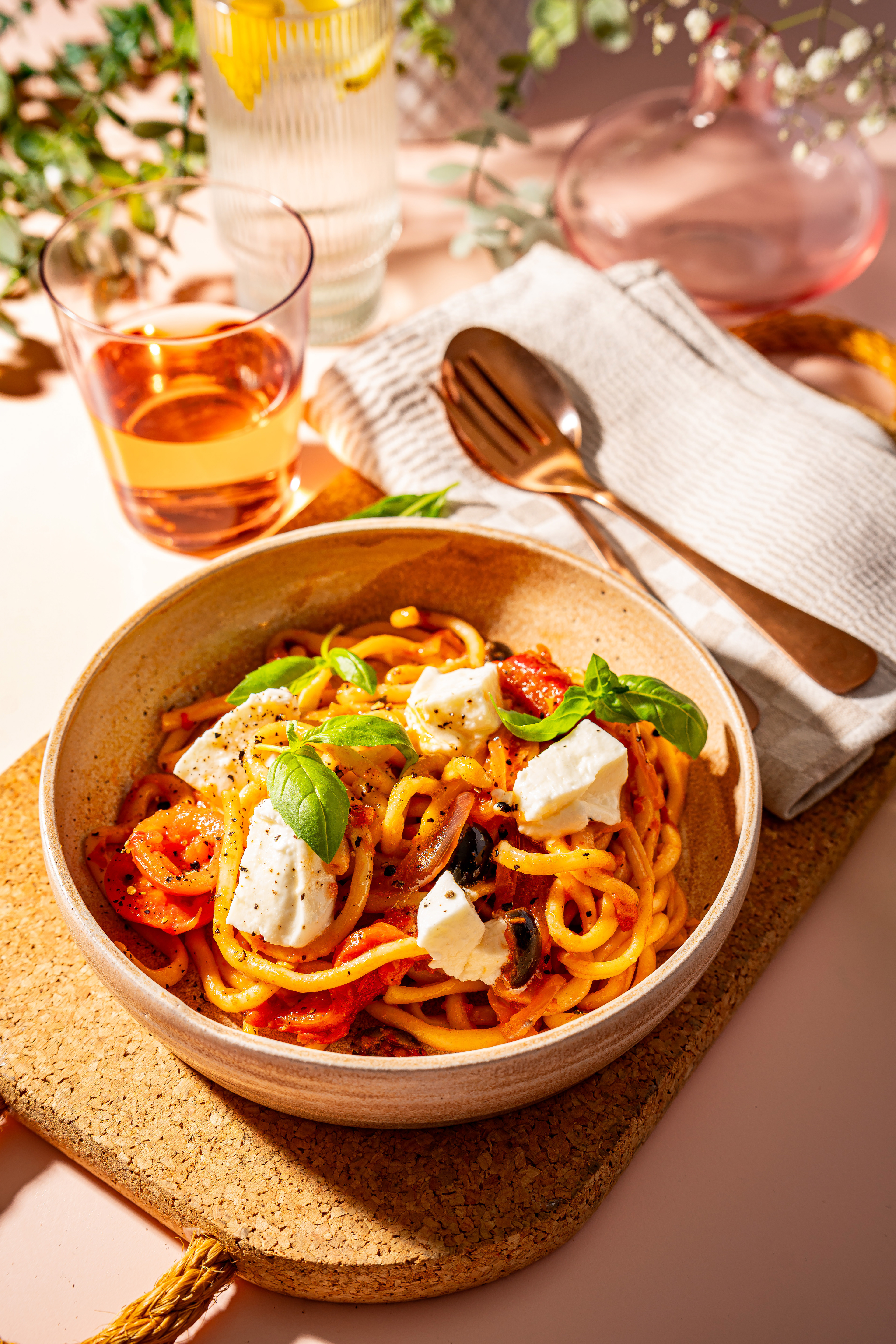 Food photography of pasta dish for restaurant menu