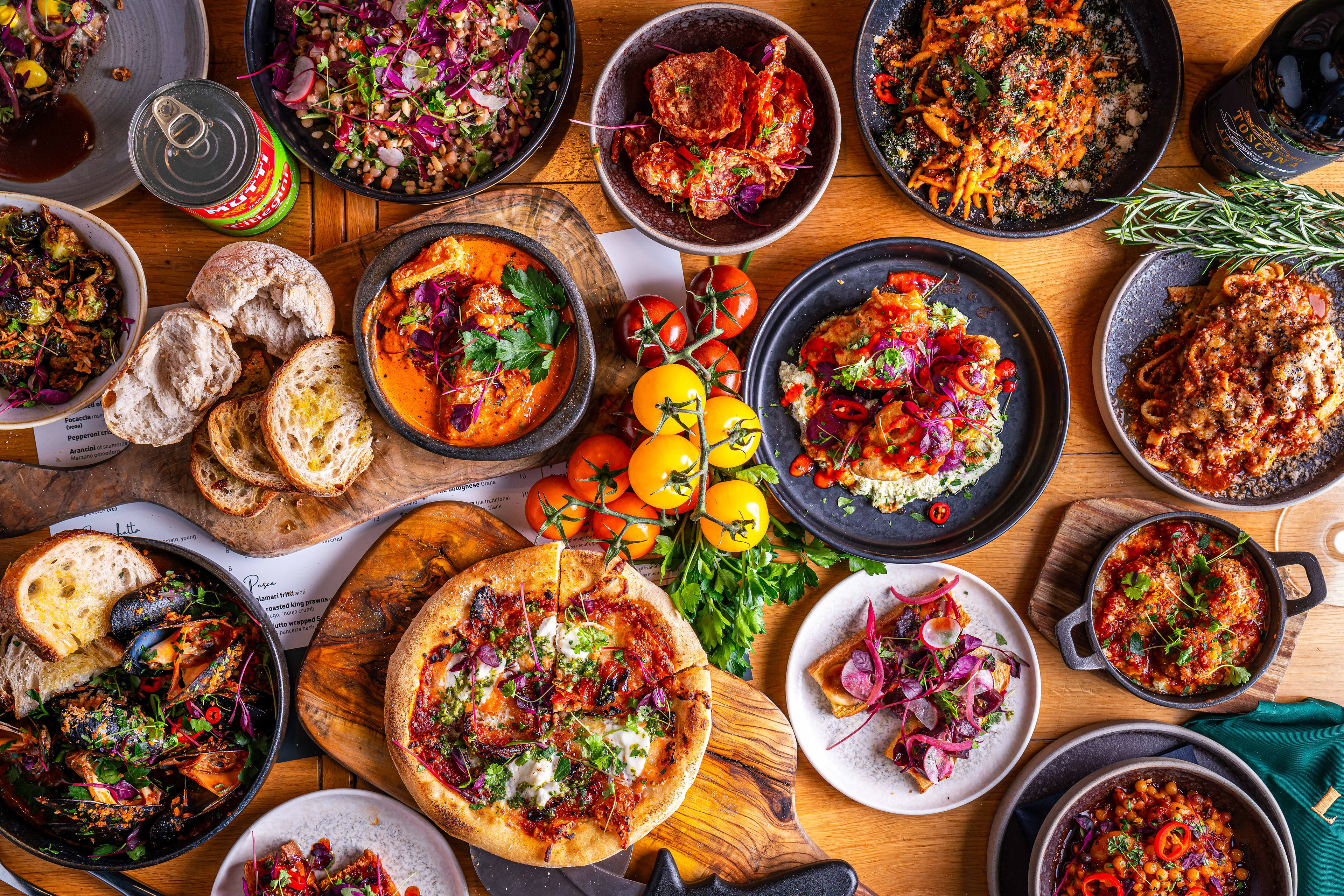 Food photography of small plates selection for restaurant menu