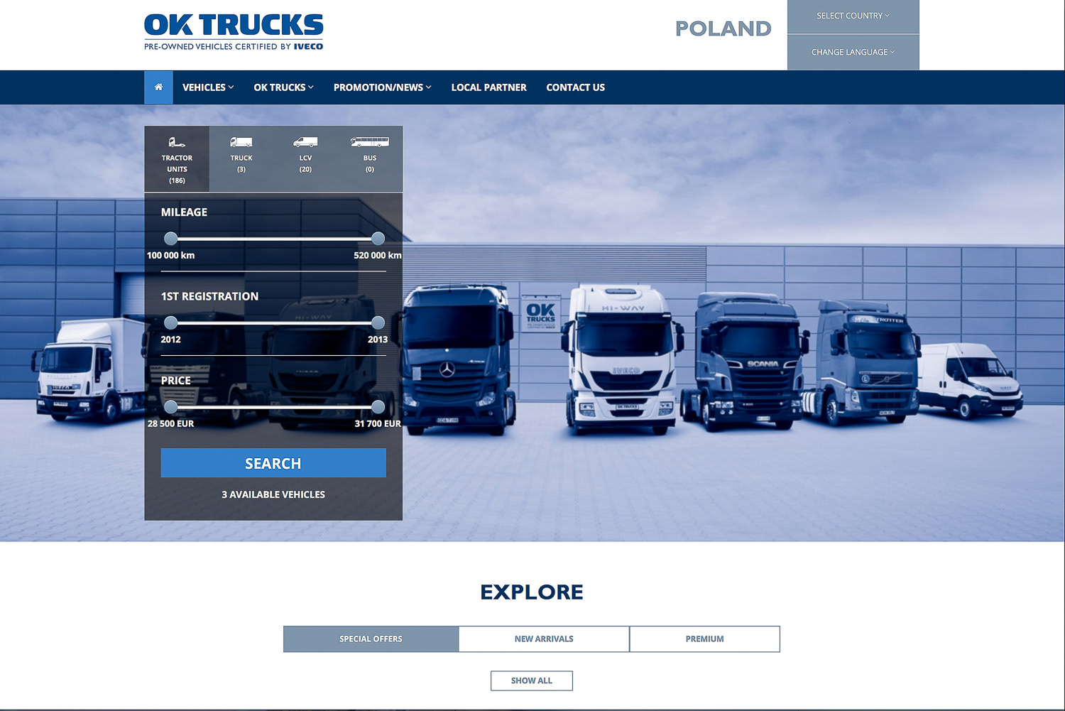 zrzut ekranu strony OK TRUCKS, IVECO, fotografia motoryzacyjna CZASAMI.pl