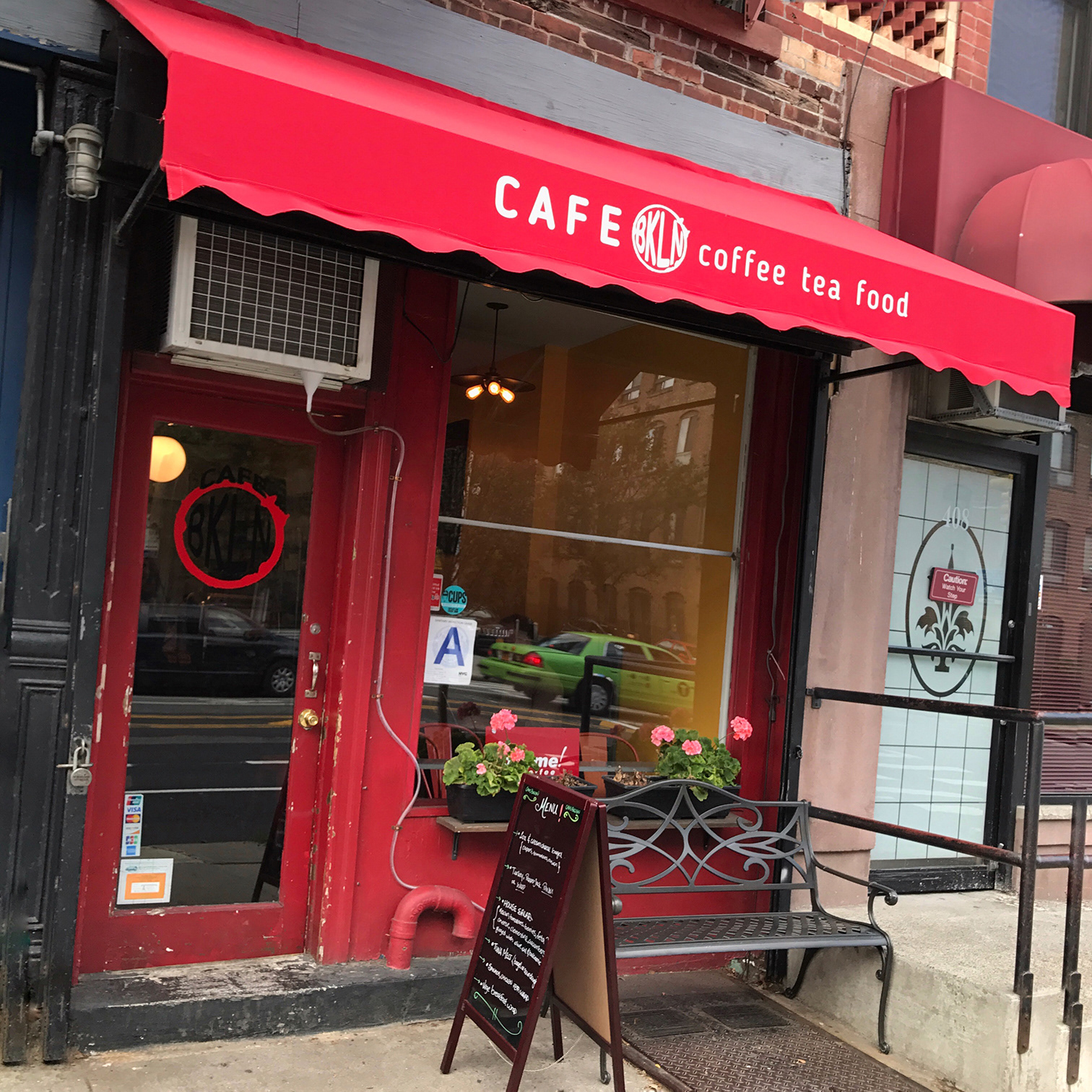 Cafe BKLN storefront and awning