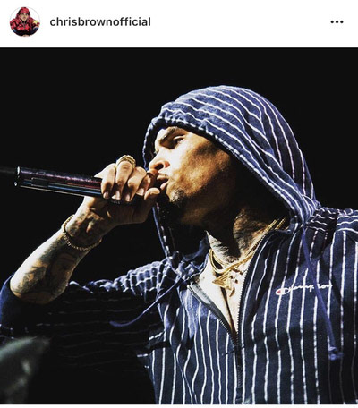 FALL 2017, Chris Brown in concert wearing Reverse Weave French Terry Pinstripe Halo Zip Hoodie
