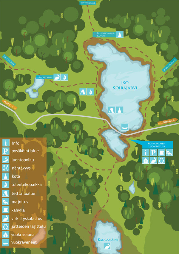 Camping alueen kartta. Illustrator 2023.