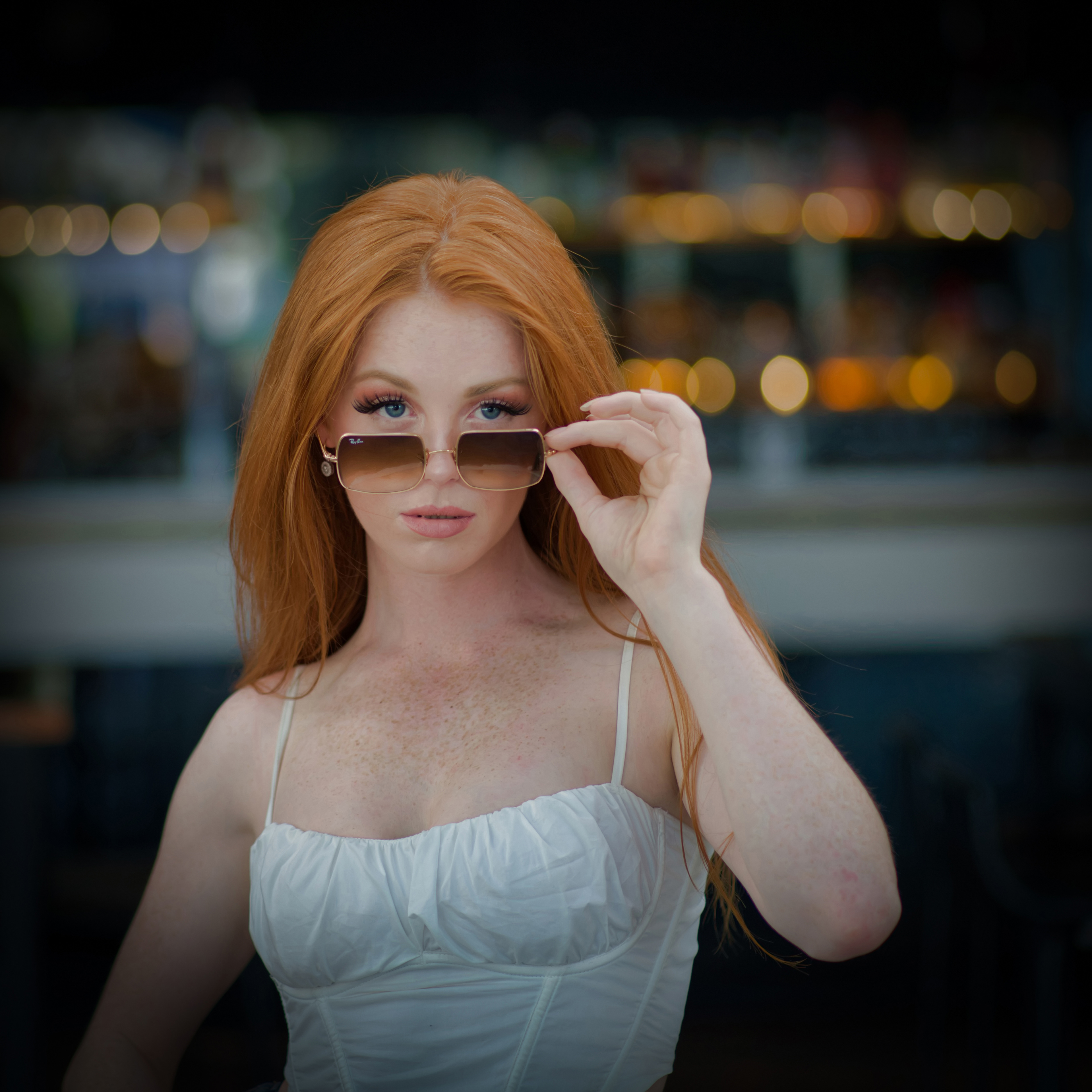 Look at me and pull your glasses down