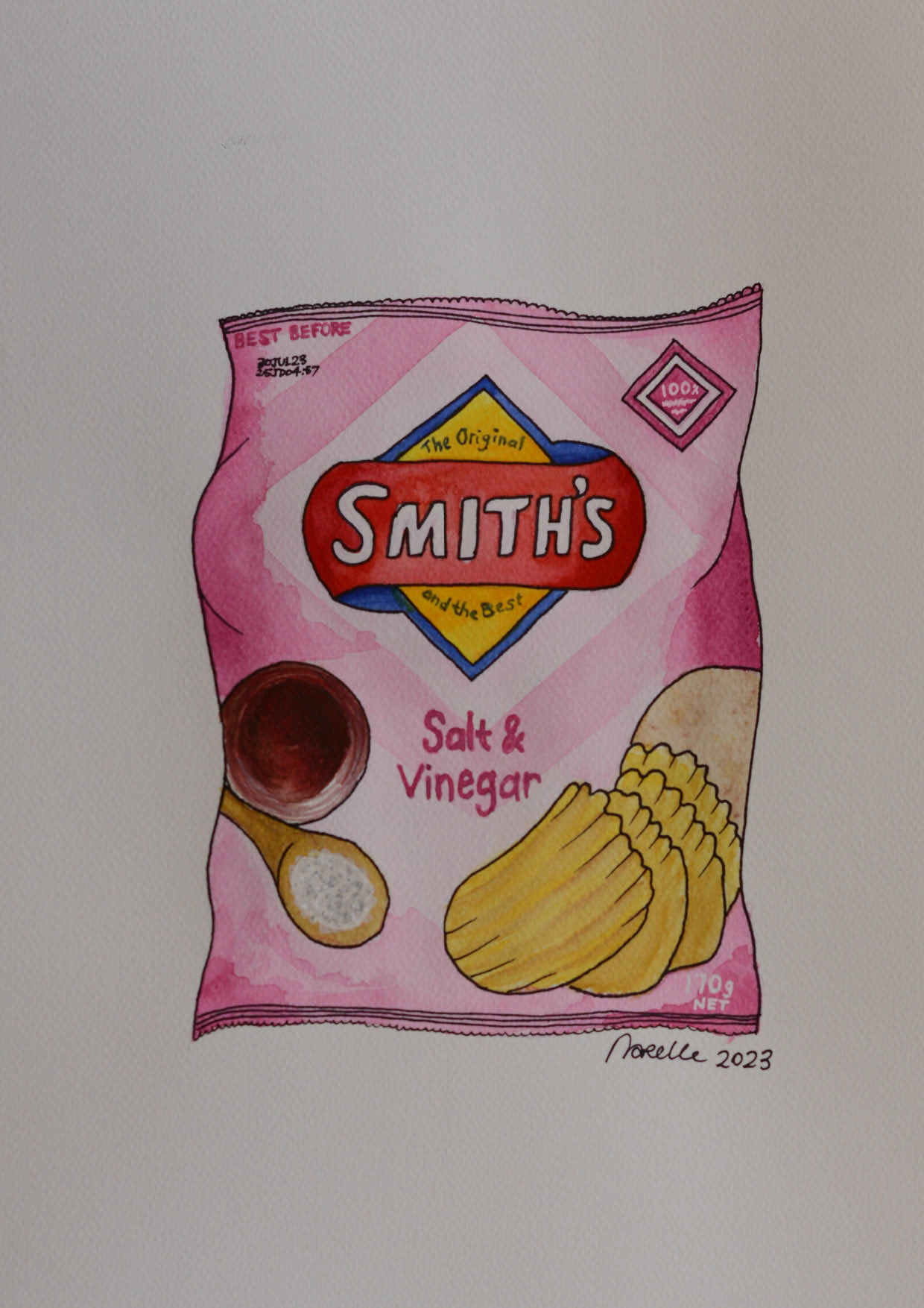 Snack Attack Salt & Vinegar Art, watercolour painting, March 2023
