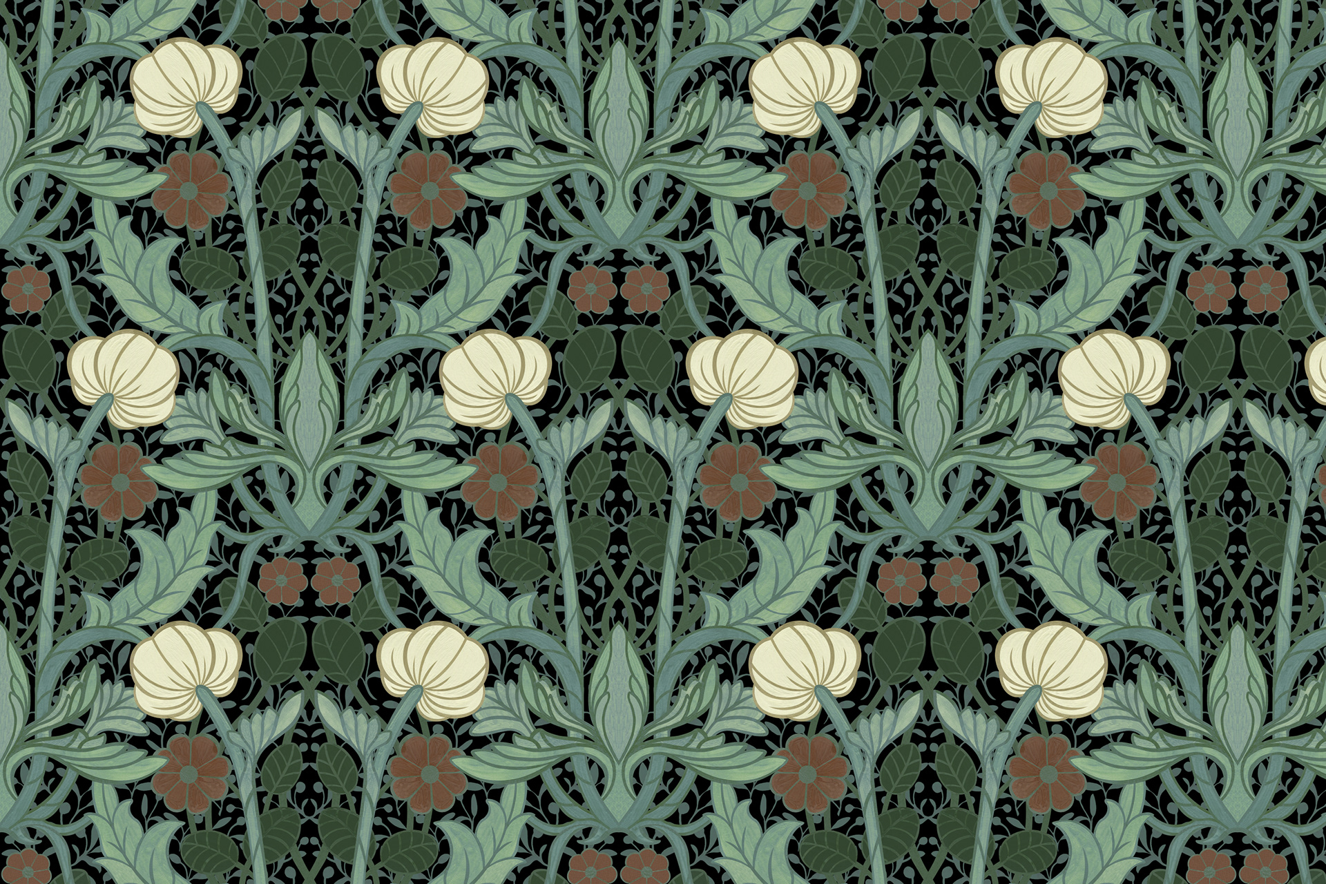 Emerald floral pattern in the William Morris style