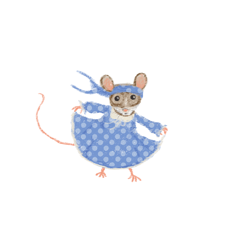 A mouse wearing a blue dress.