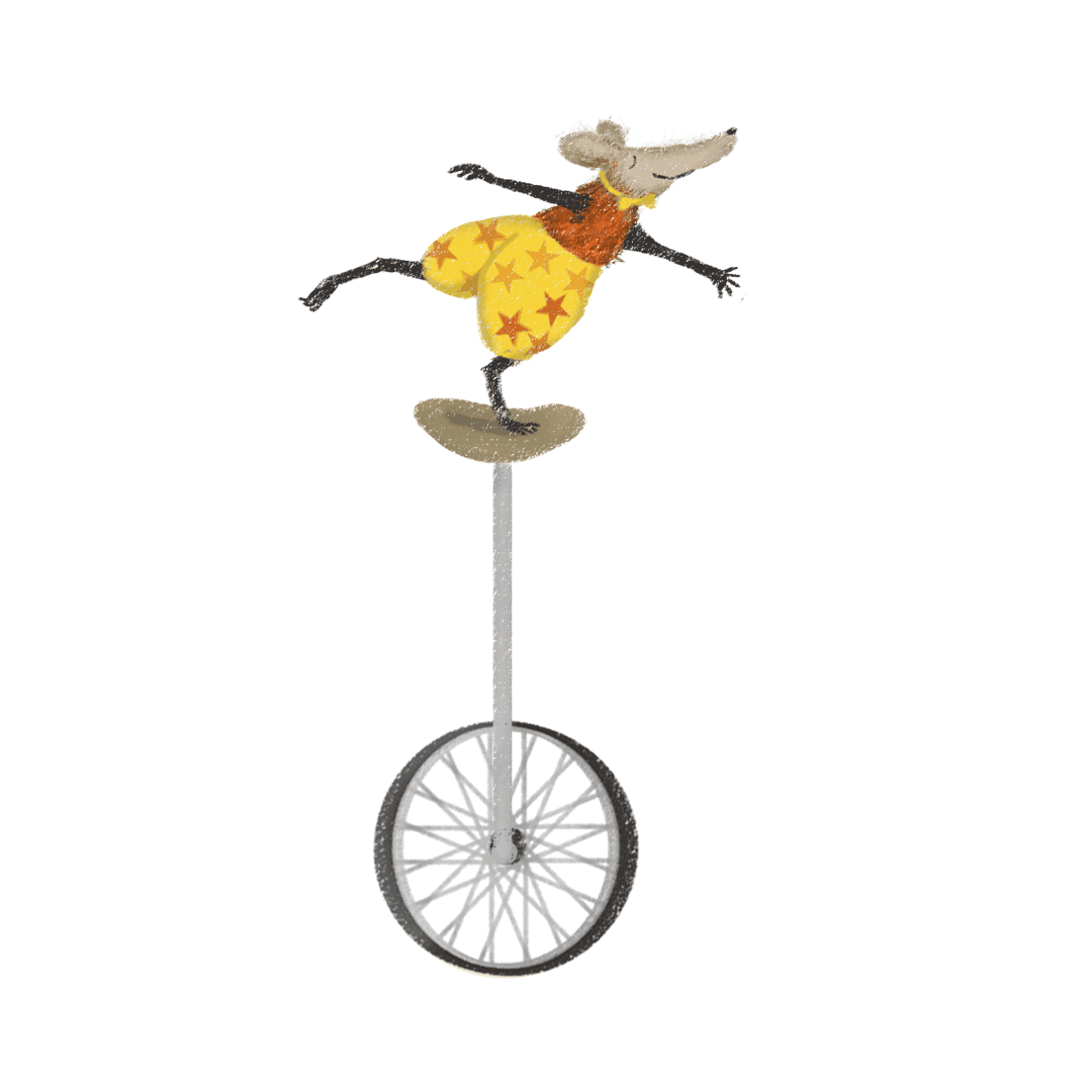 An elephant shrew balancing on a unicycle.