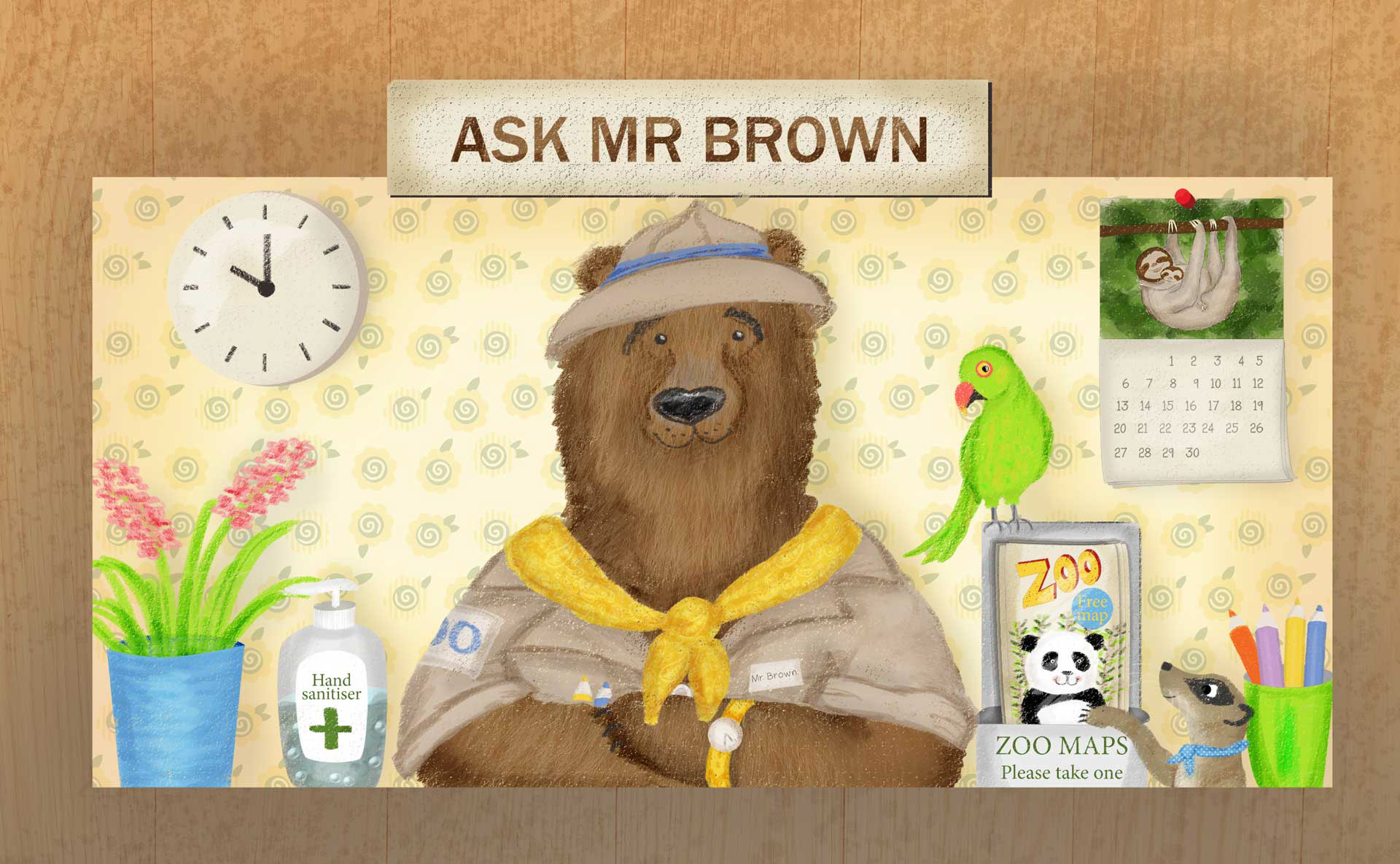 Mr Brown the bear welcomes The Biggest Fan to the zoo.