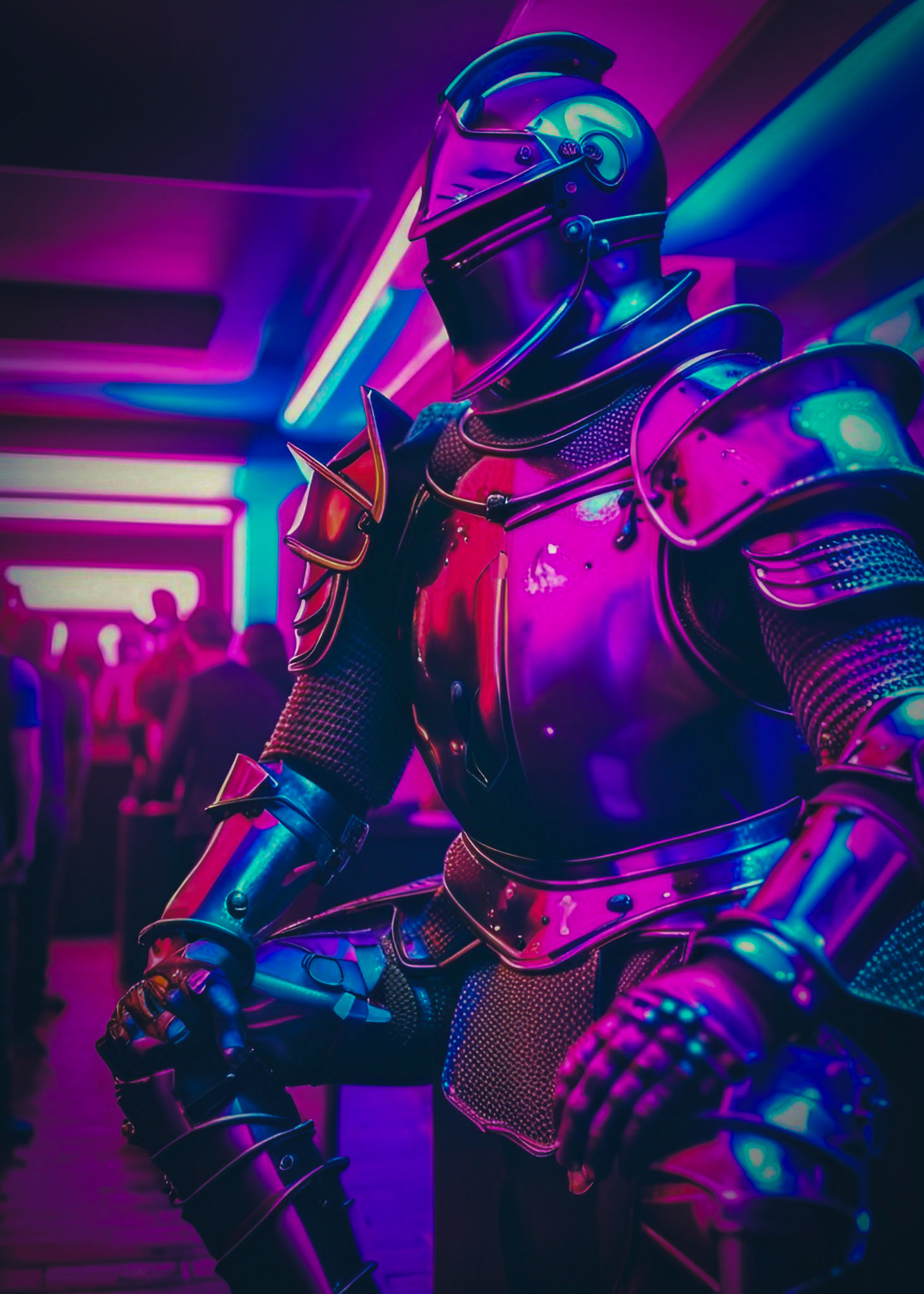 Stable Diffusion AI Artwork. A knight in shining armor is having a great time at the dance club.