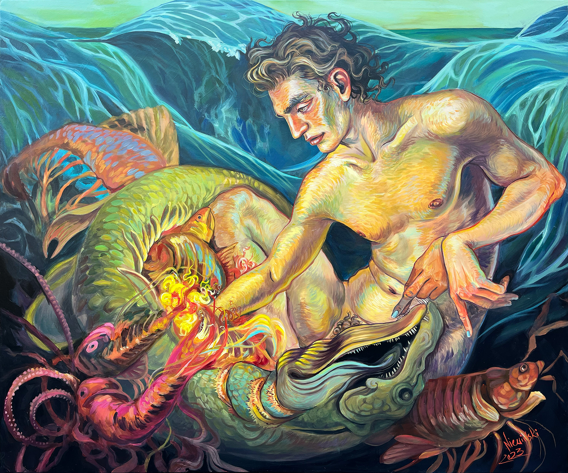 "Stowrzenie"; 2023; 120x100 cm, acrylic on canvas