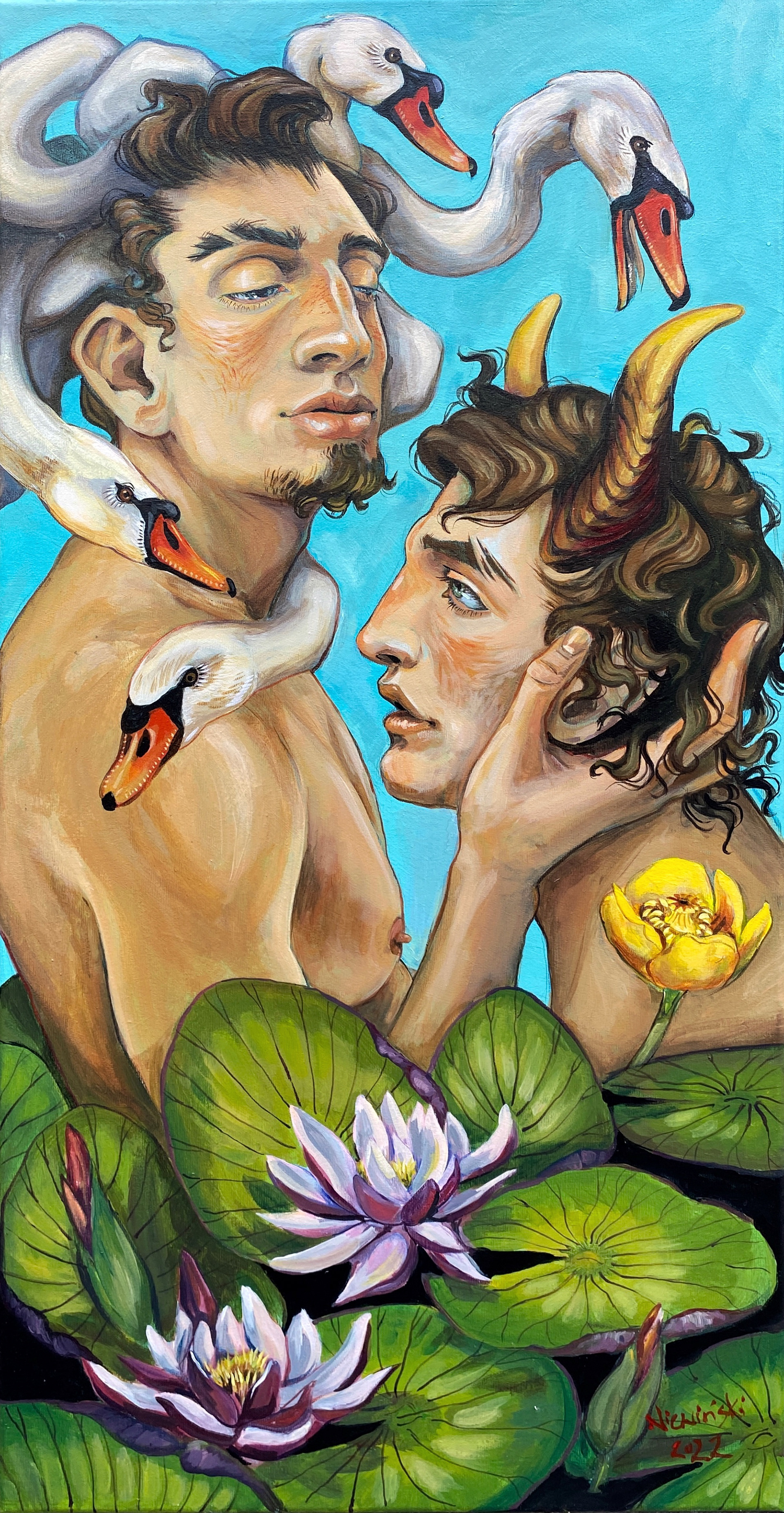 "Obcowanie"; 2022, 90x45 cm; acrylic on canvas