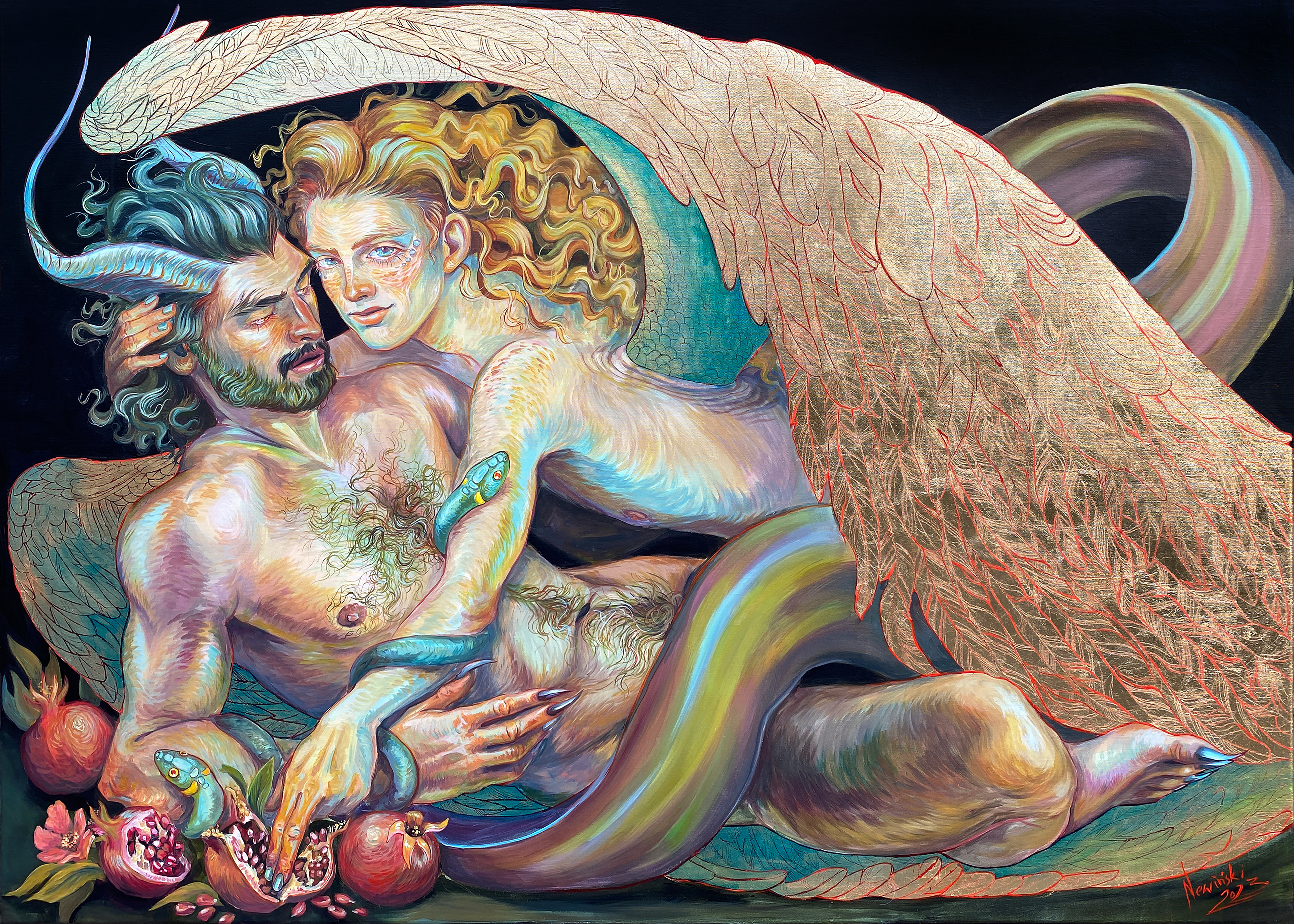 "Flight into the Sun"; 2023; 140 x 100 cm; acrylic on canvas