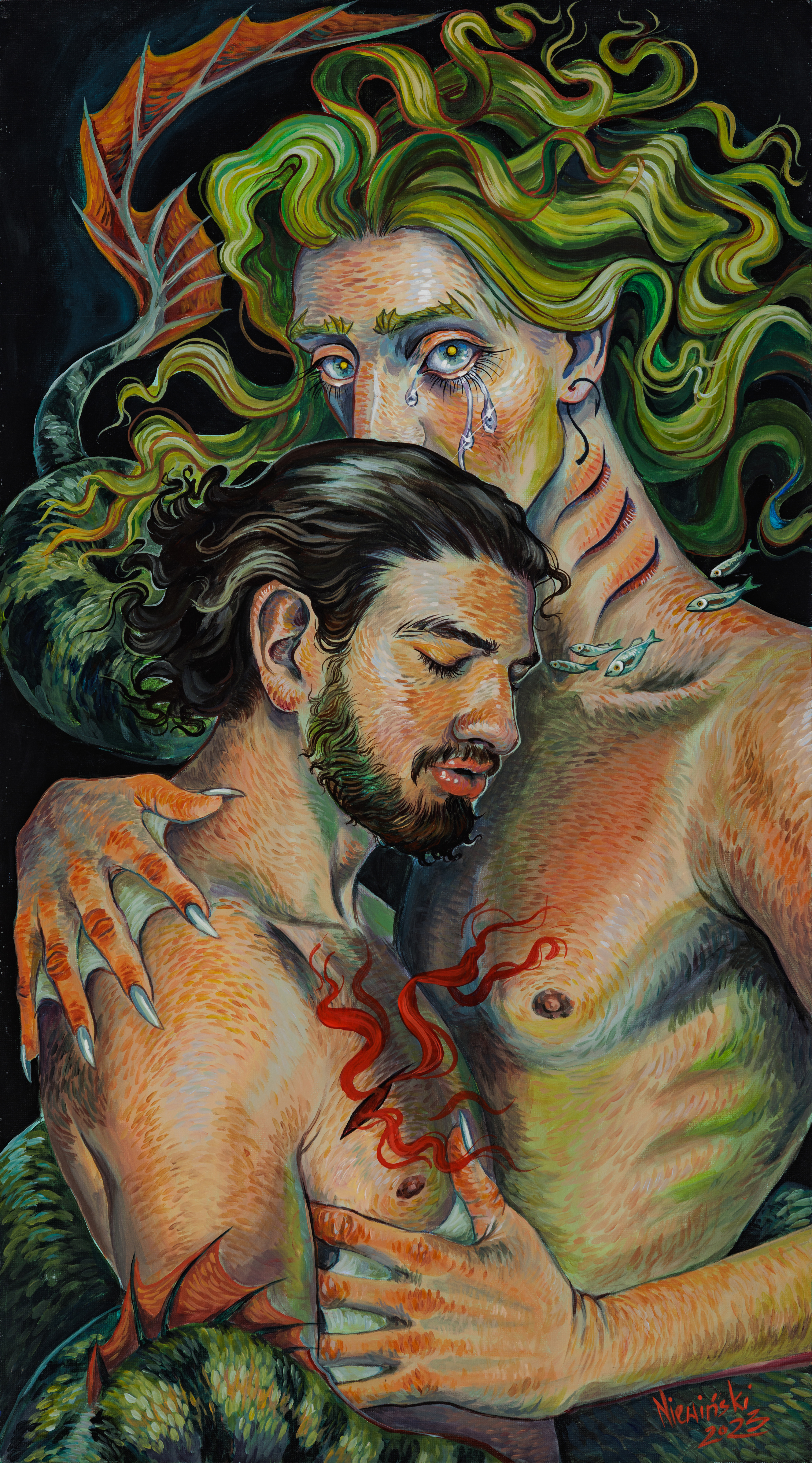 "Last Kiss"; 2023; 90x60 cm, acrylic on canvas