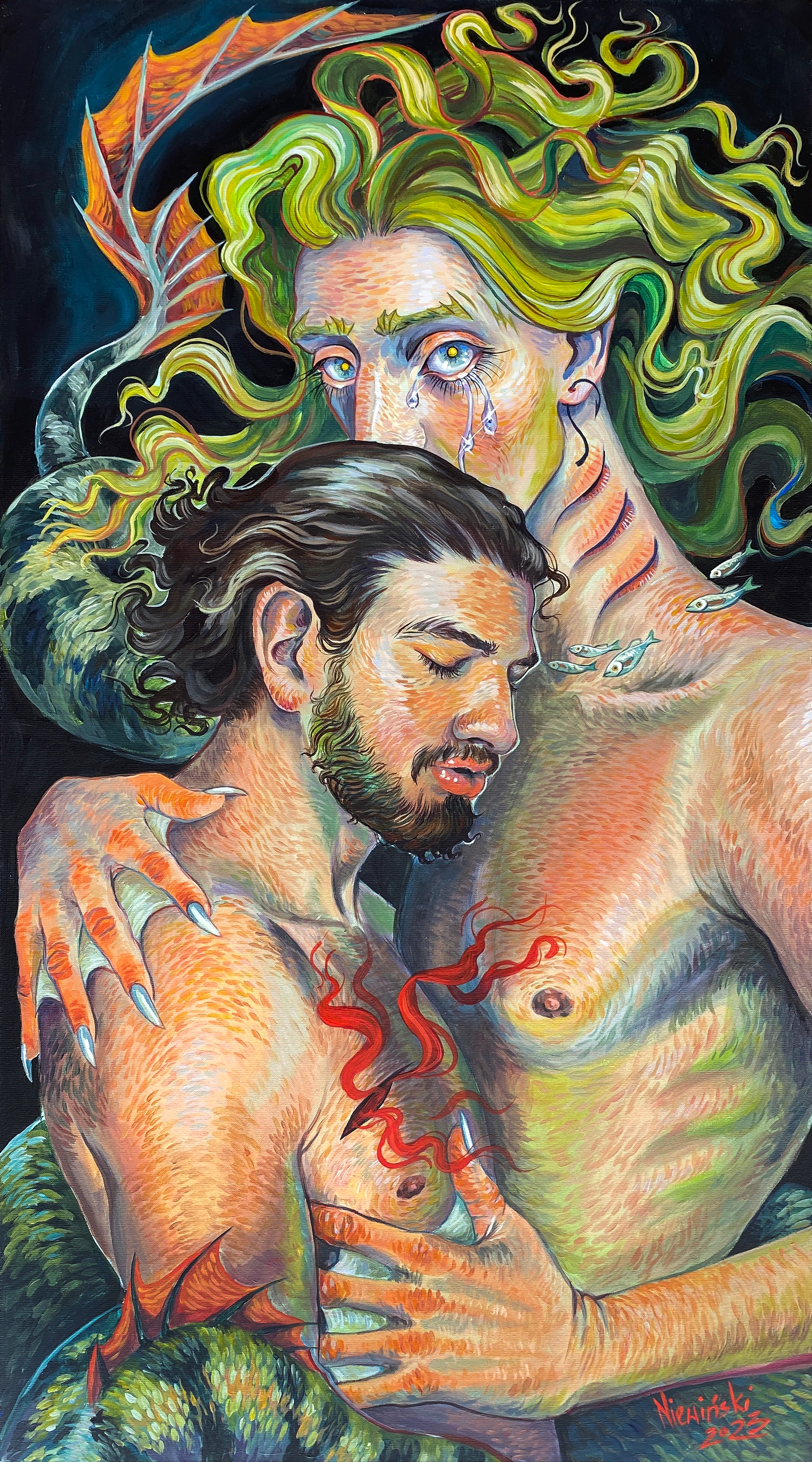 "Last Kiss"; 2023; 90x60 cm, acrylic on canvas