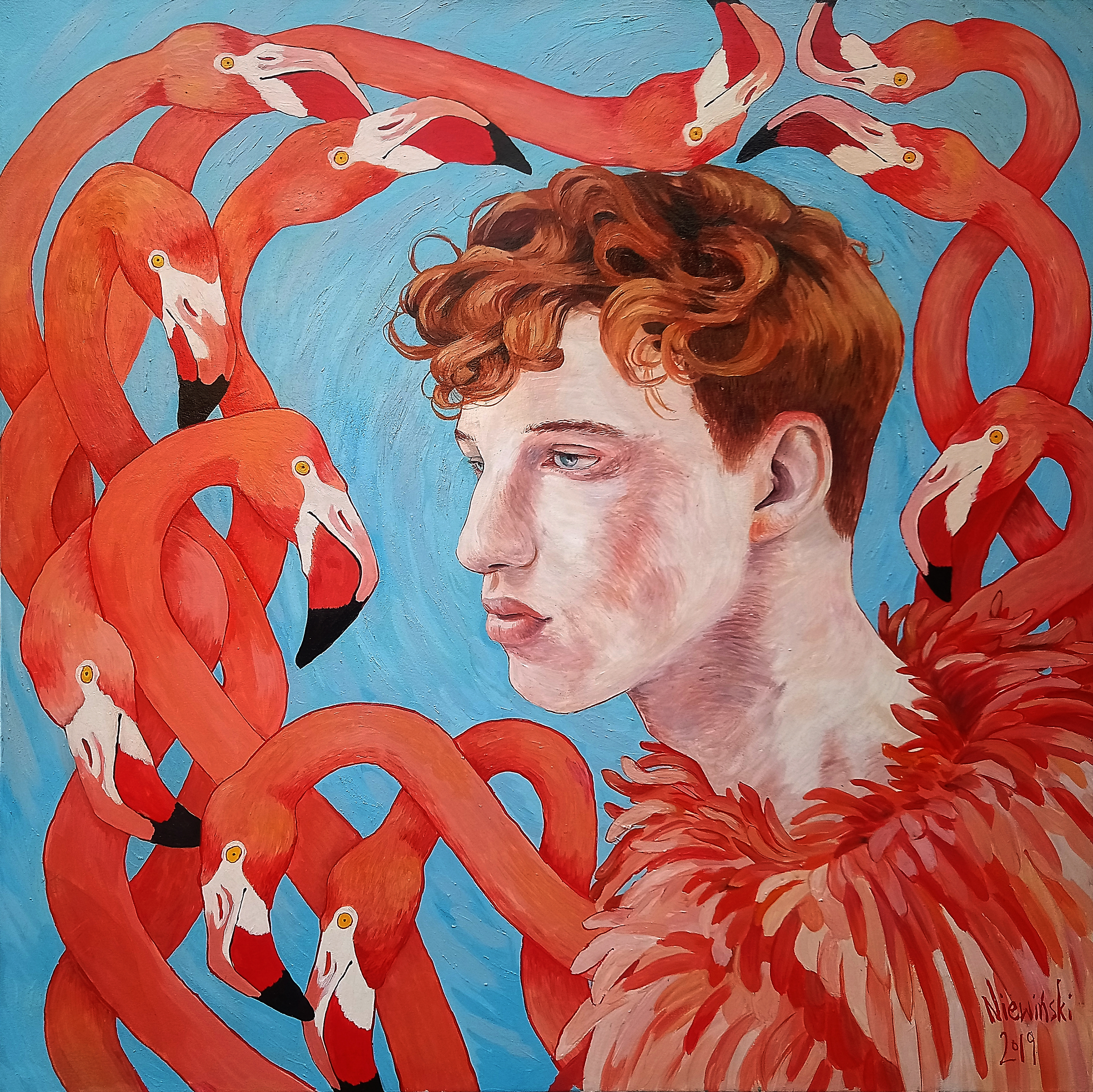 Flamingos; 100/100; oil on canvas
