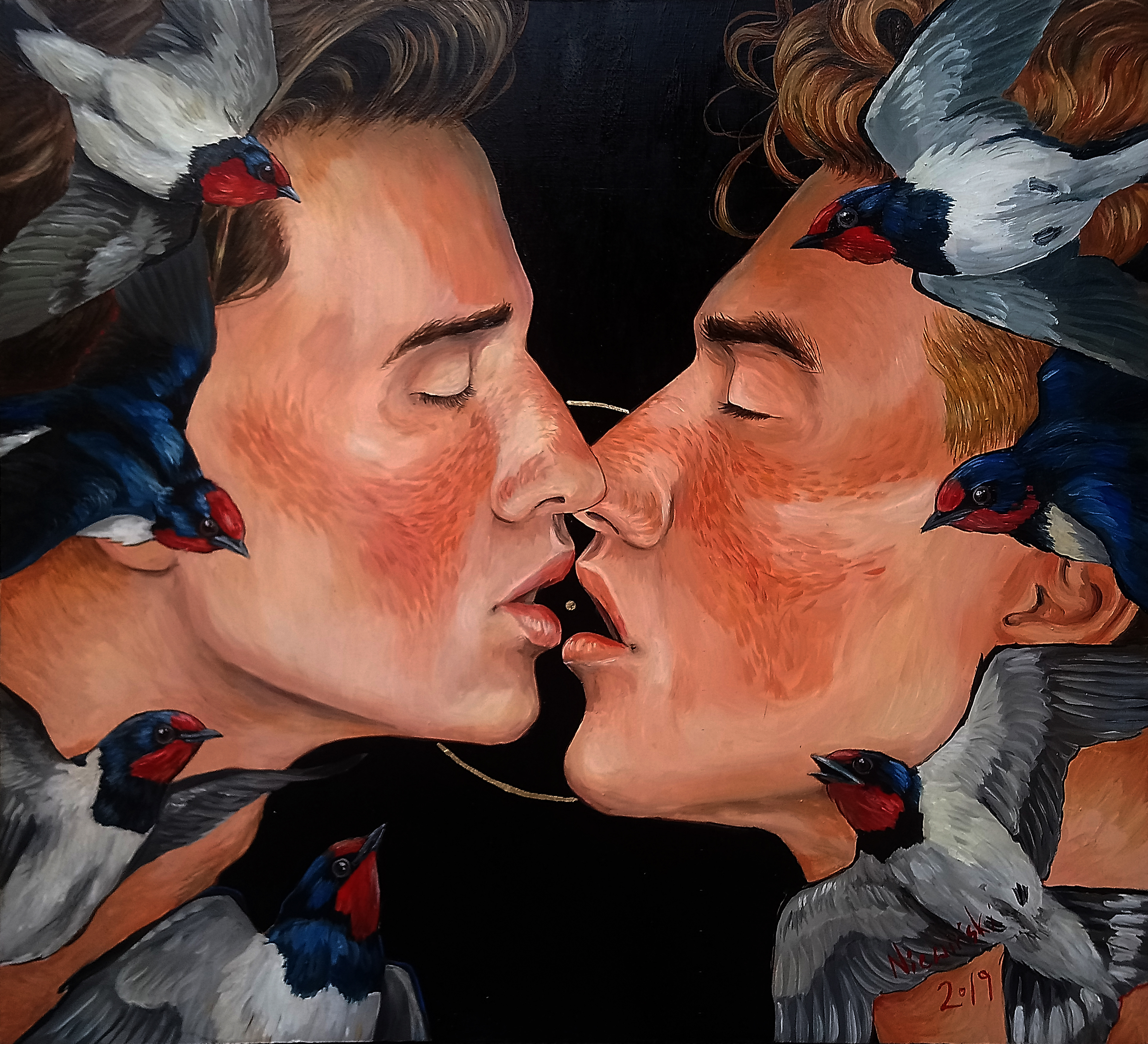 KISS; 50/50; 2019; oil on plywood