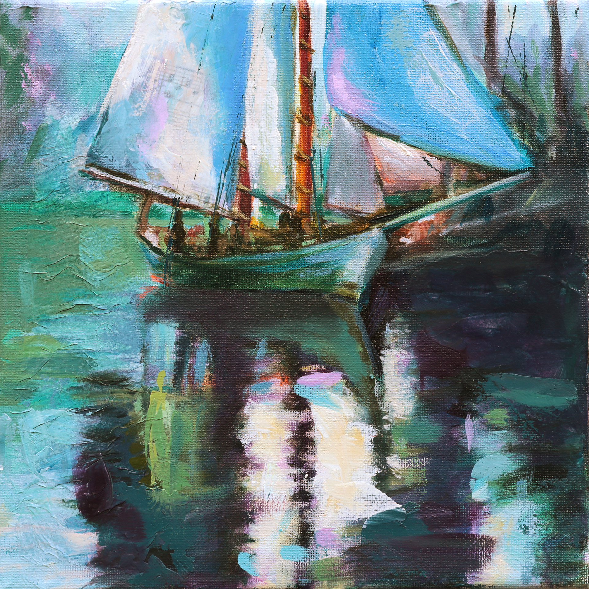 "Silent Mooring" 8x8, Mixed Media