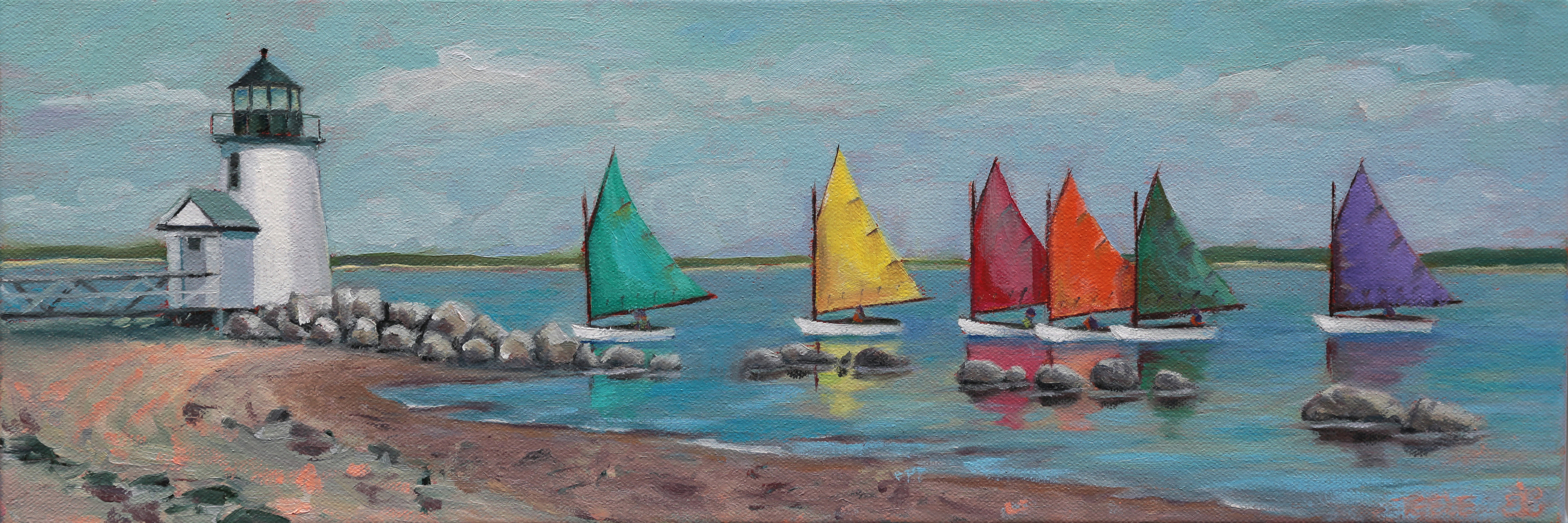 "Rainbow Sailors" 18x6 Oil on canvas