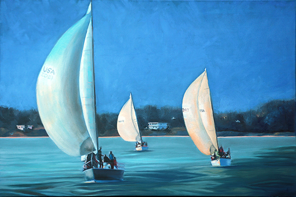 "Three Gennakers",  24x36 oil