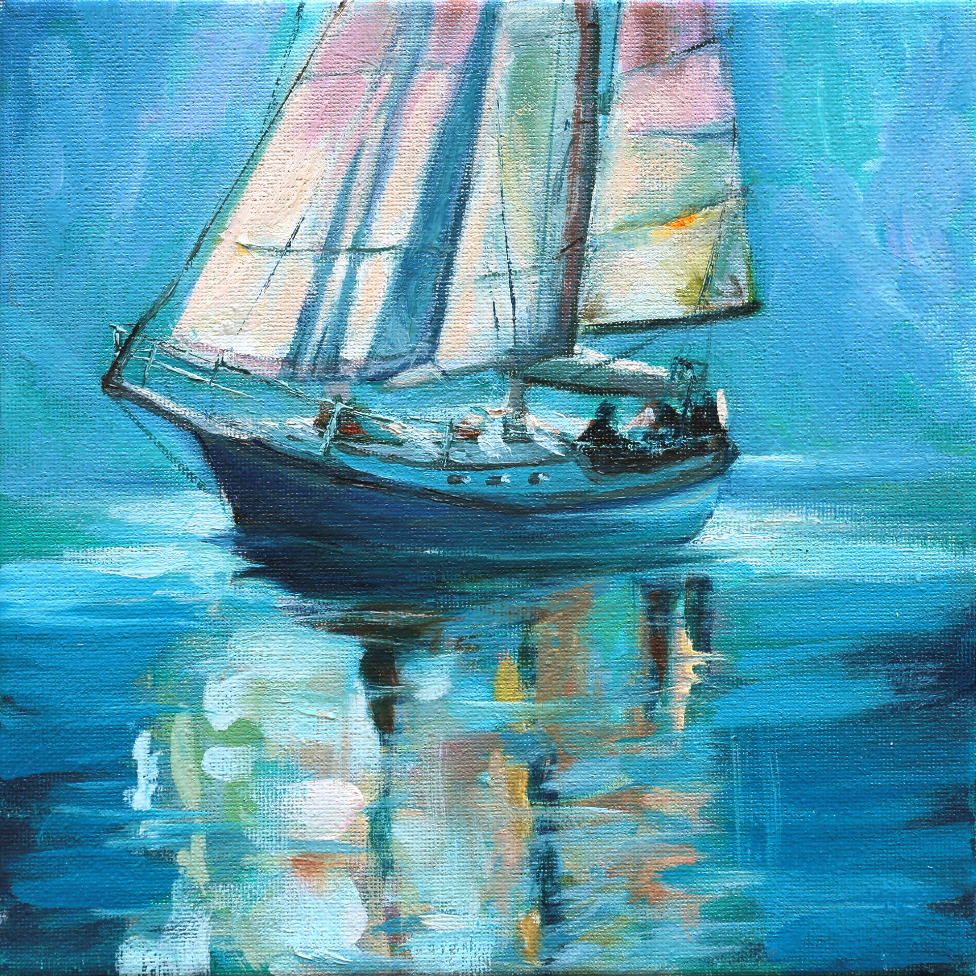 "Prism on the Sea" 8x8, Mixed Media