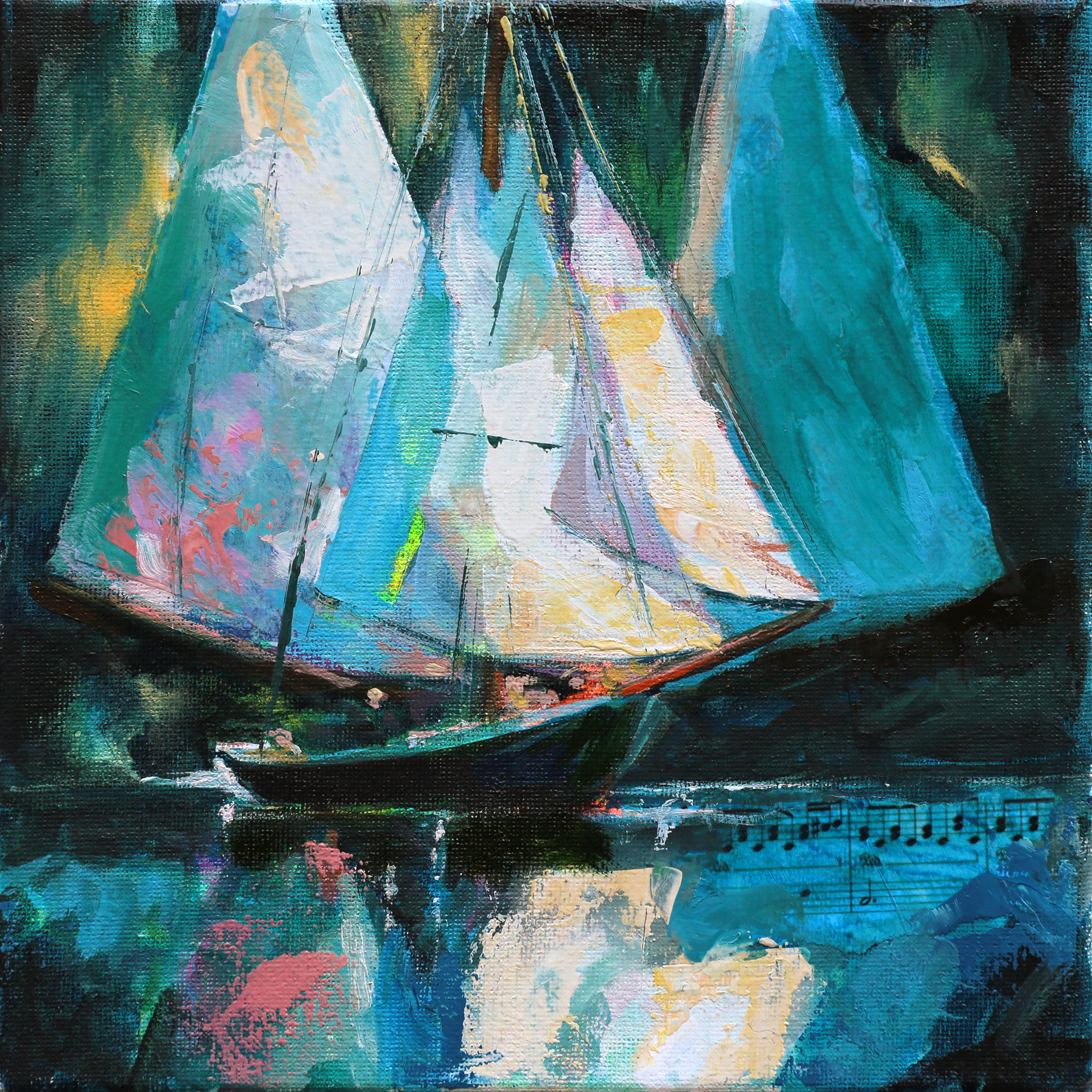 "Song of the Sails" 8x8, Mixed Media