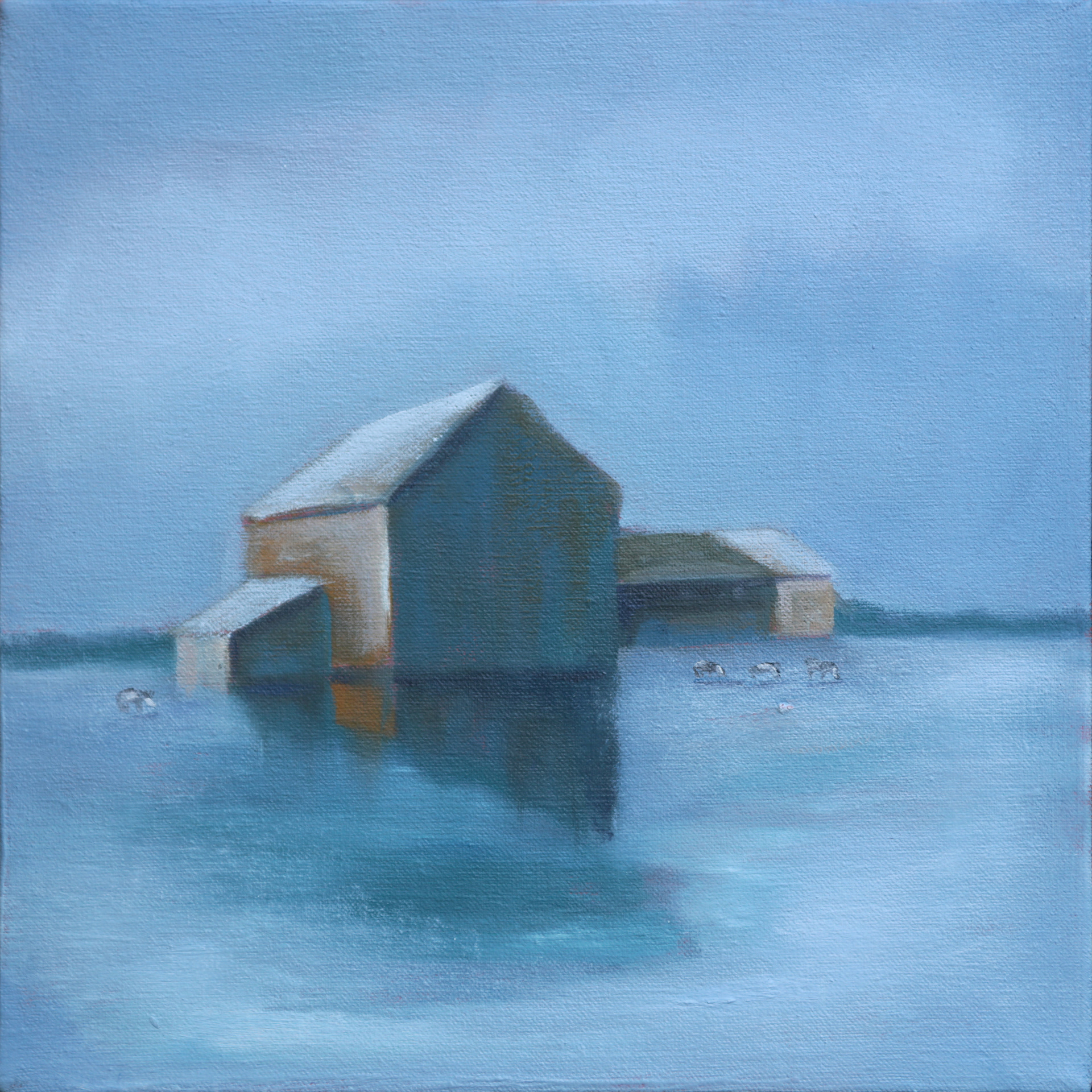 Winter Oasis,  12x12 framed oil