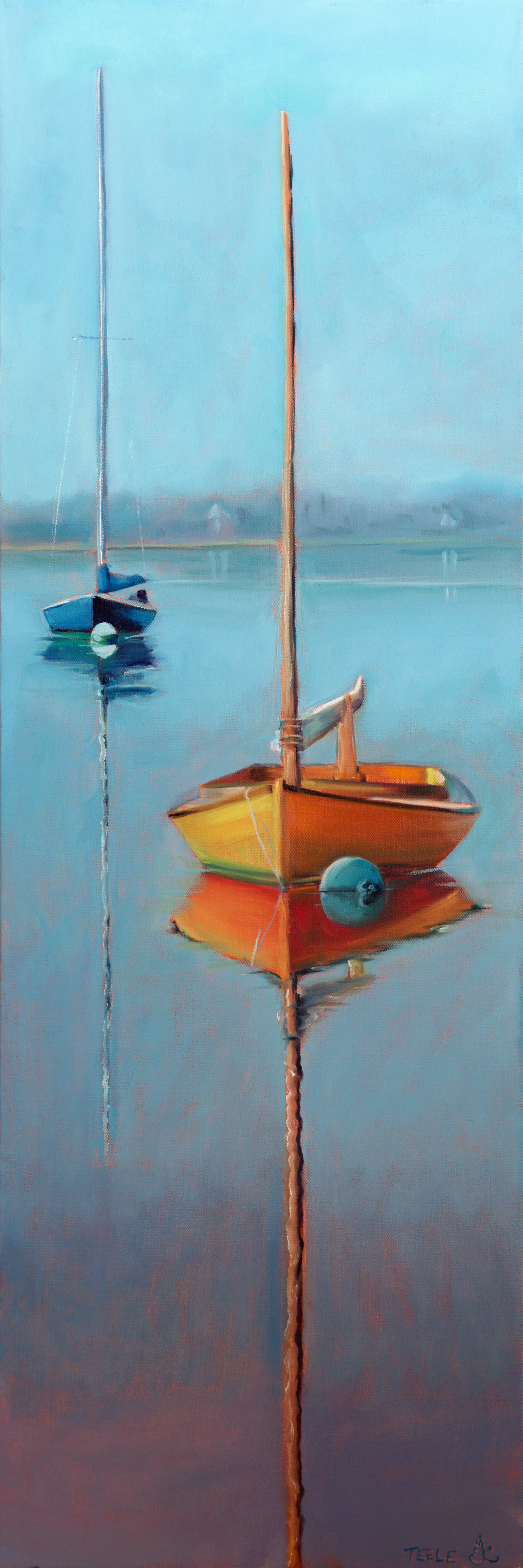 "Yellow Hull at Menemsha Pond" 12x36 oil on deep profile canvas