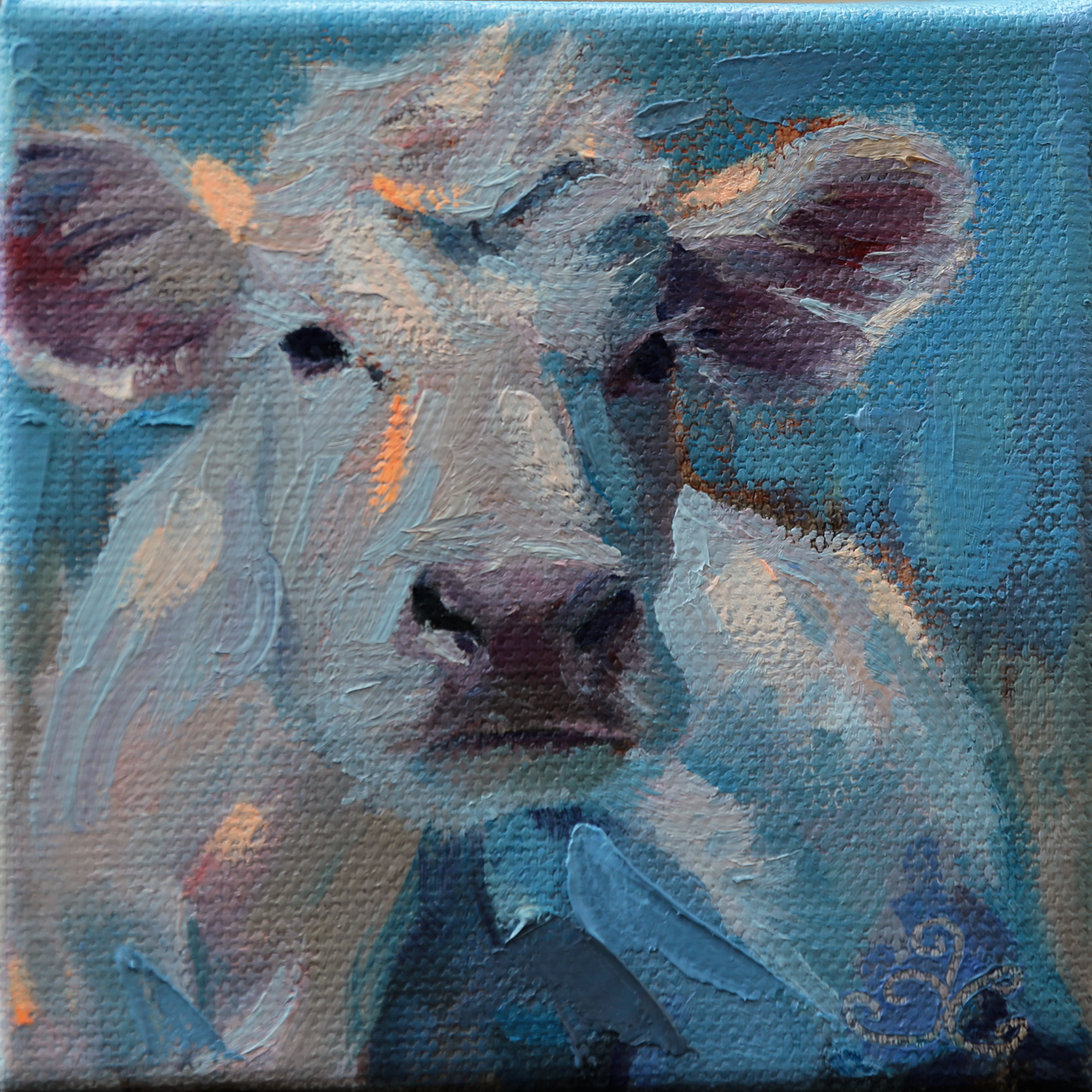 "White Cow" 4x4 oil on canvas